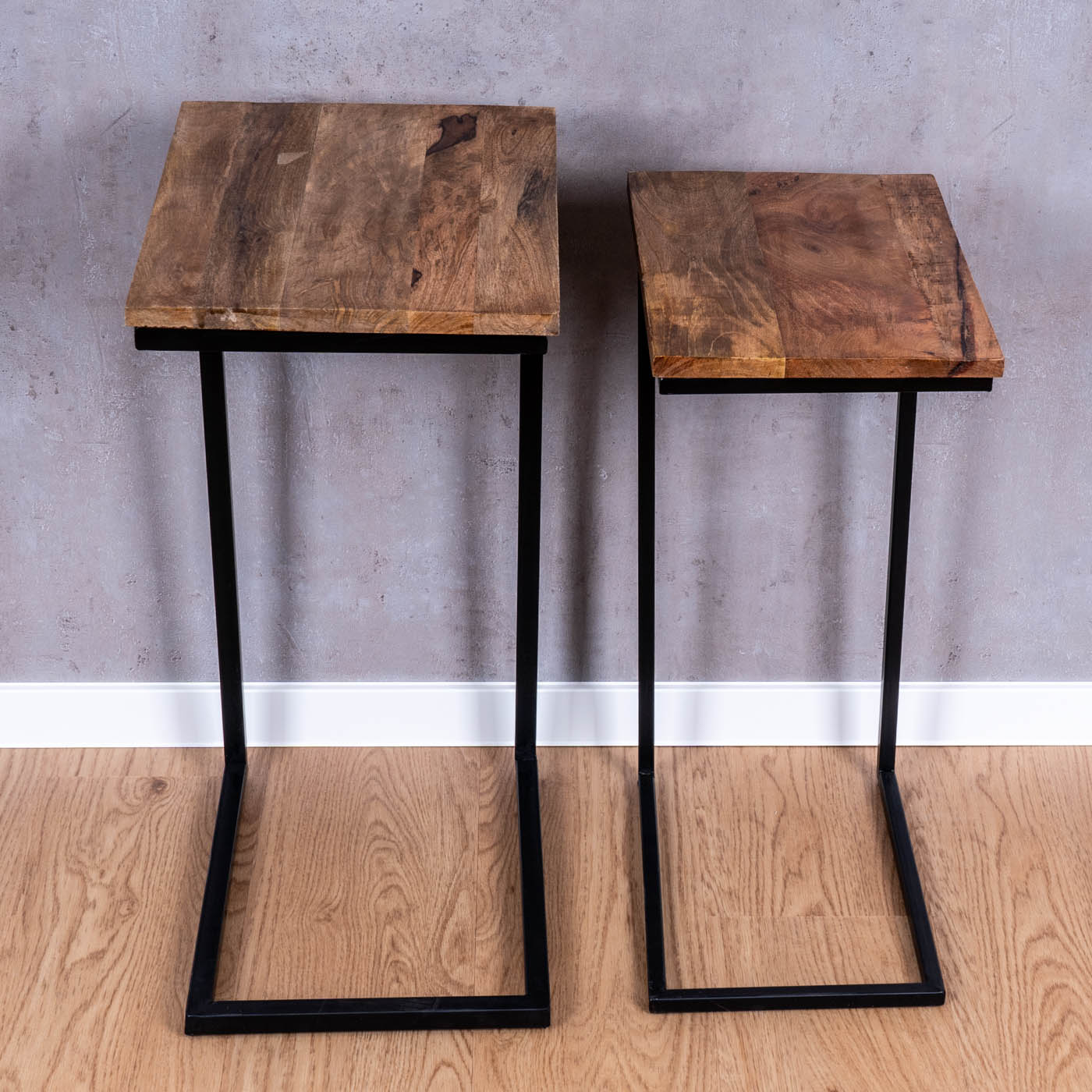 2er Set Beistelltisch Mango Natur Eisen Schwarz Design Holz Couchtisch Deko