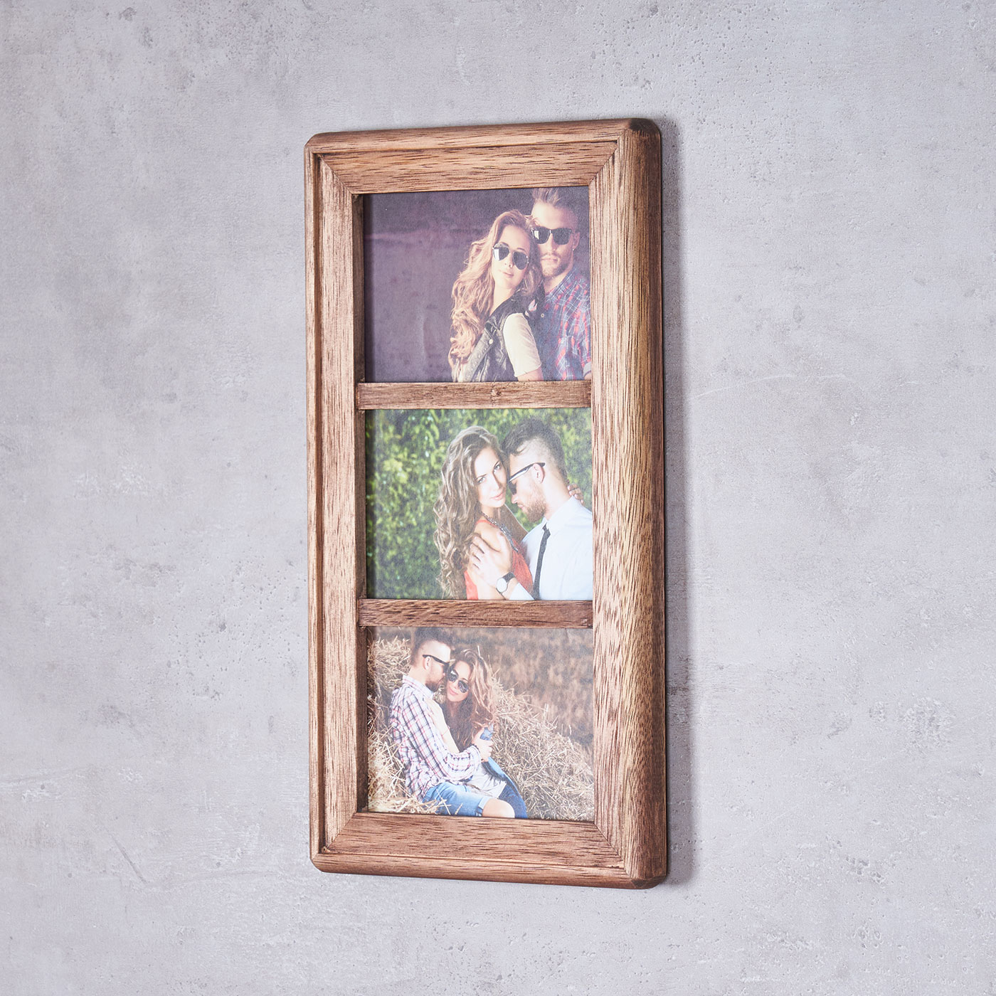 Bilderrahmen Collage 3 Fotos 10x15 Holz Braun Glas Aufsteller Deko Fotorahmen
