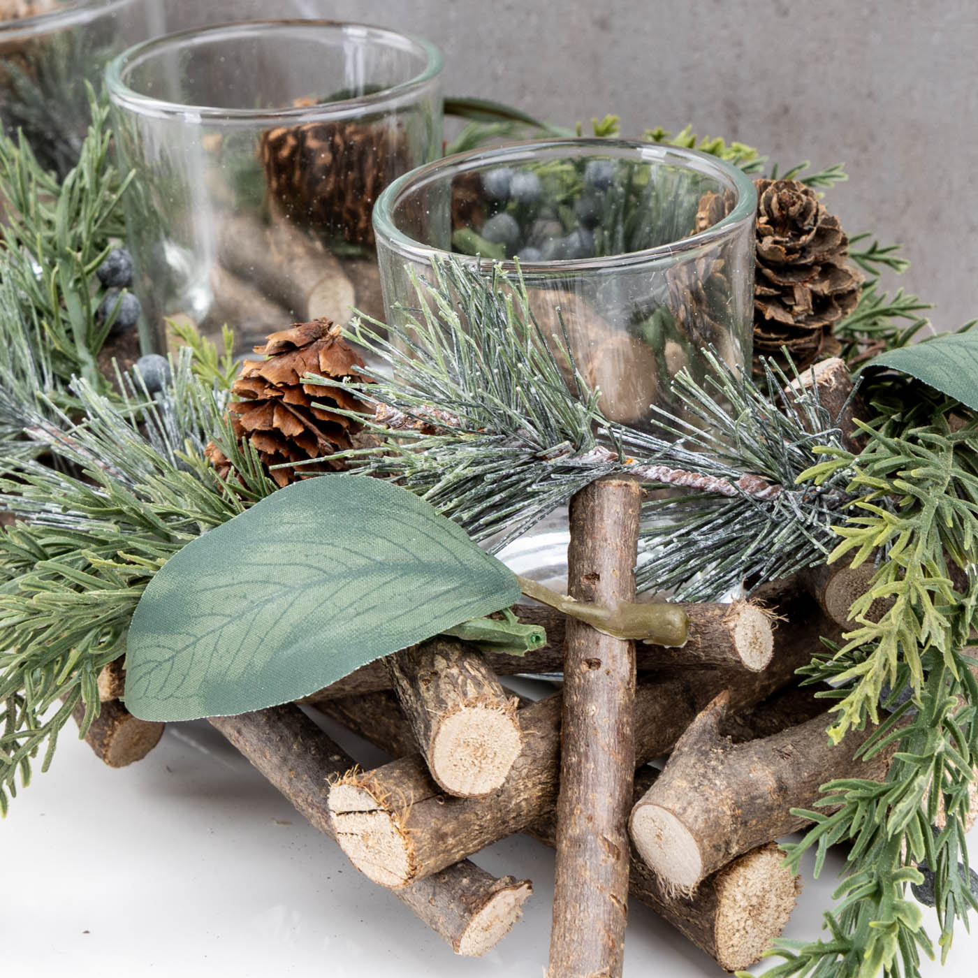 Adventsgesteck Tischdeko Weihnachten Gesteck Teelichthalter Natur Adventsdeko