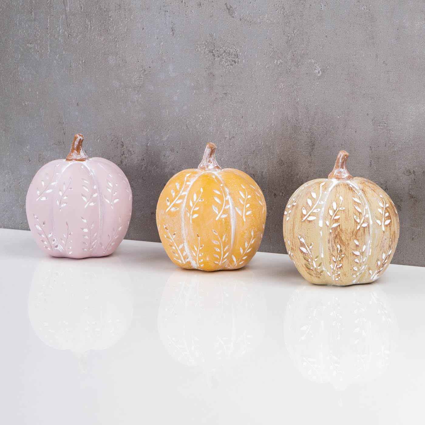 3er Set Deko Kürbis Orange Beige Rosa 10cm Tischdeko Herbst Herbstdeko Ernte