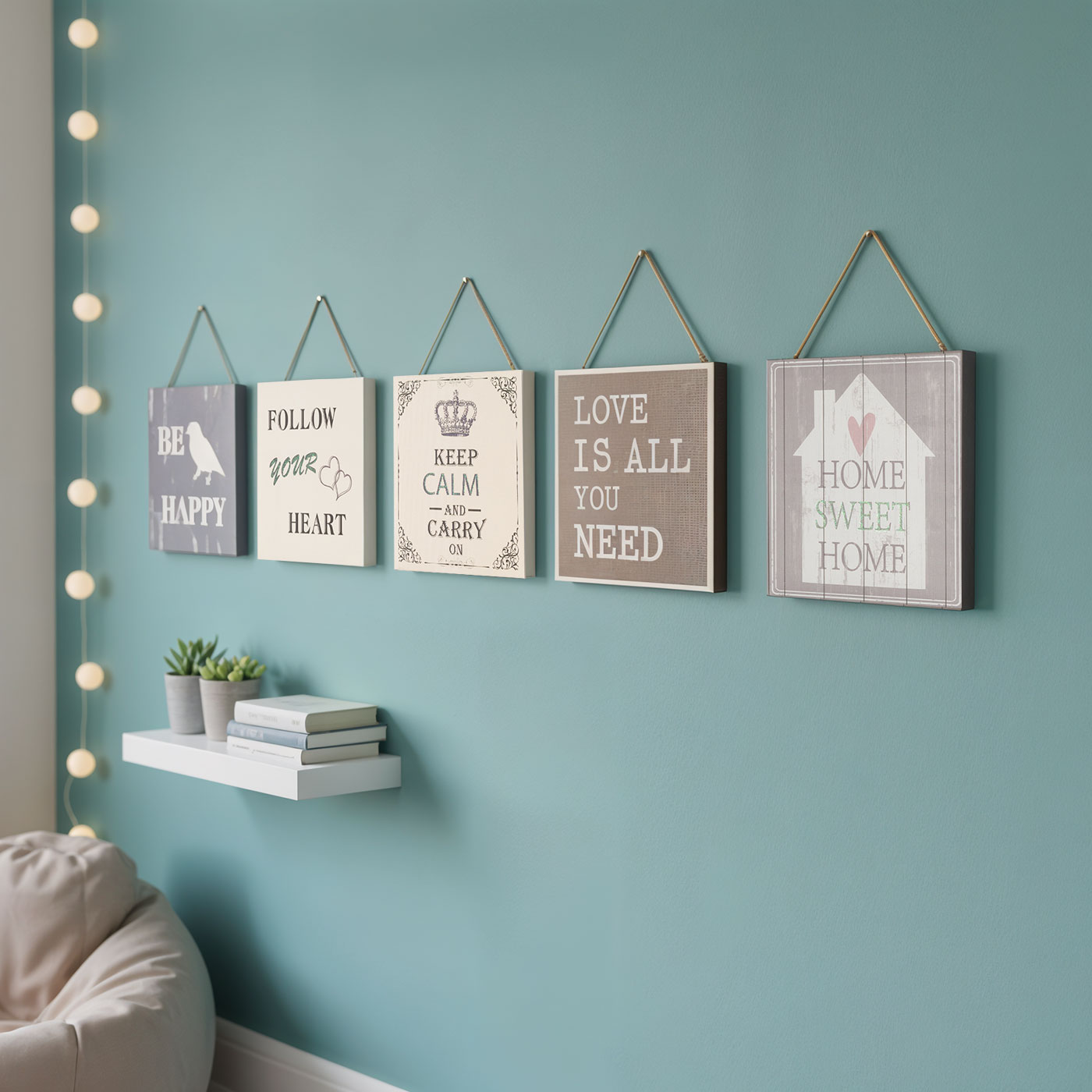 5er Set Wandbilder 20x20cm Motivationsbilder Shabby Chic Vintage Wanddeko Sprüche
