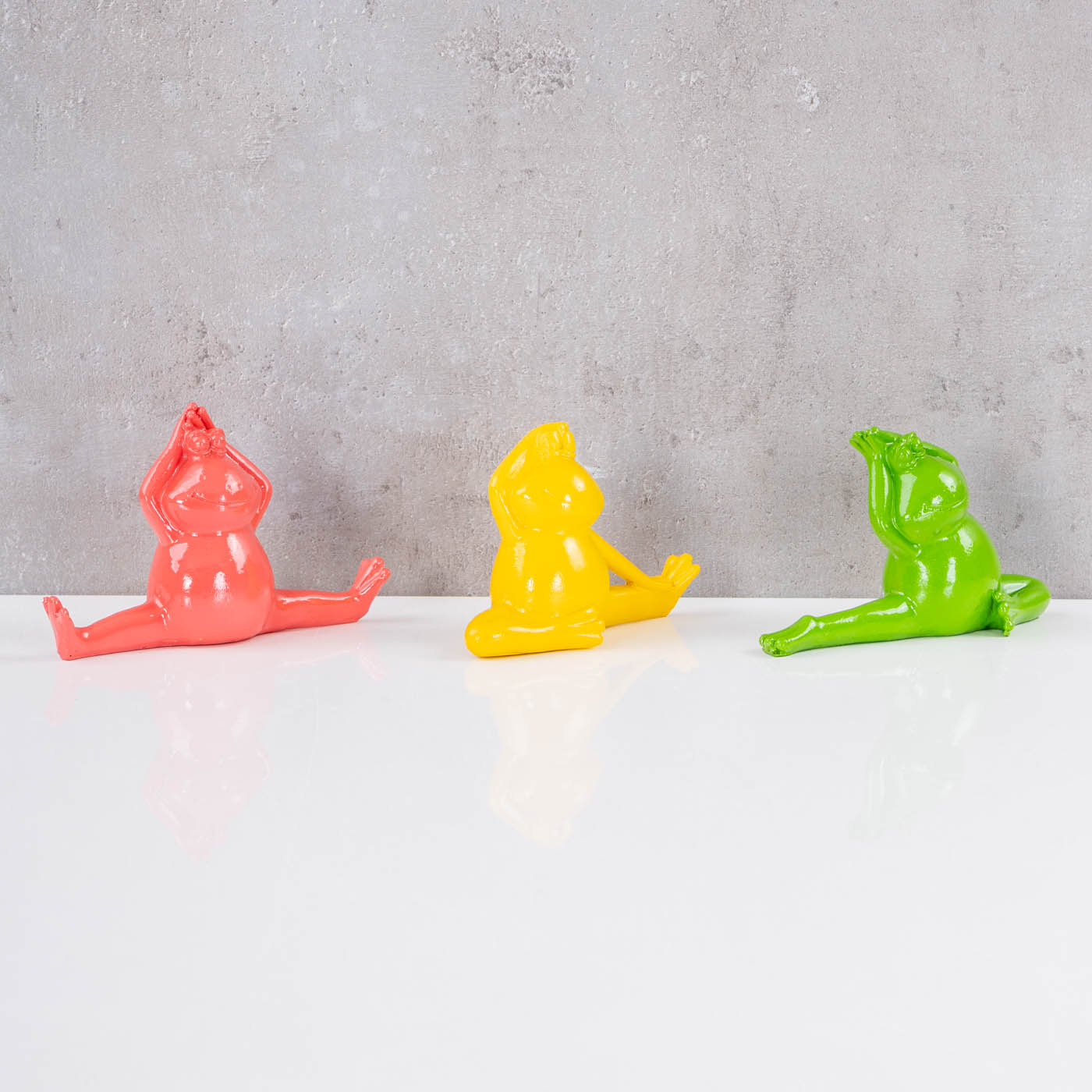 3er Set Frosch Deko Yoga Pink Gelb Grün Dekofigur Yogapose Geschenk Tischdeko