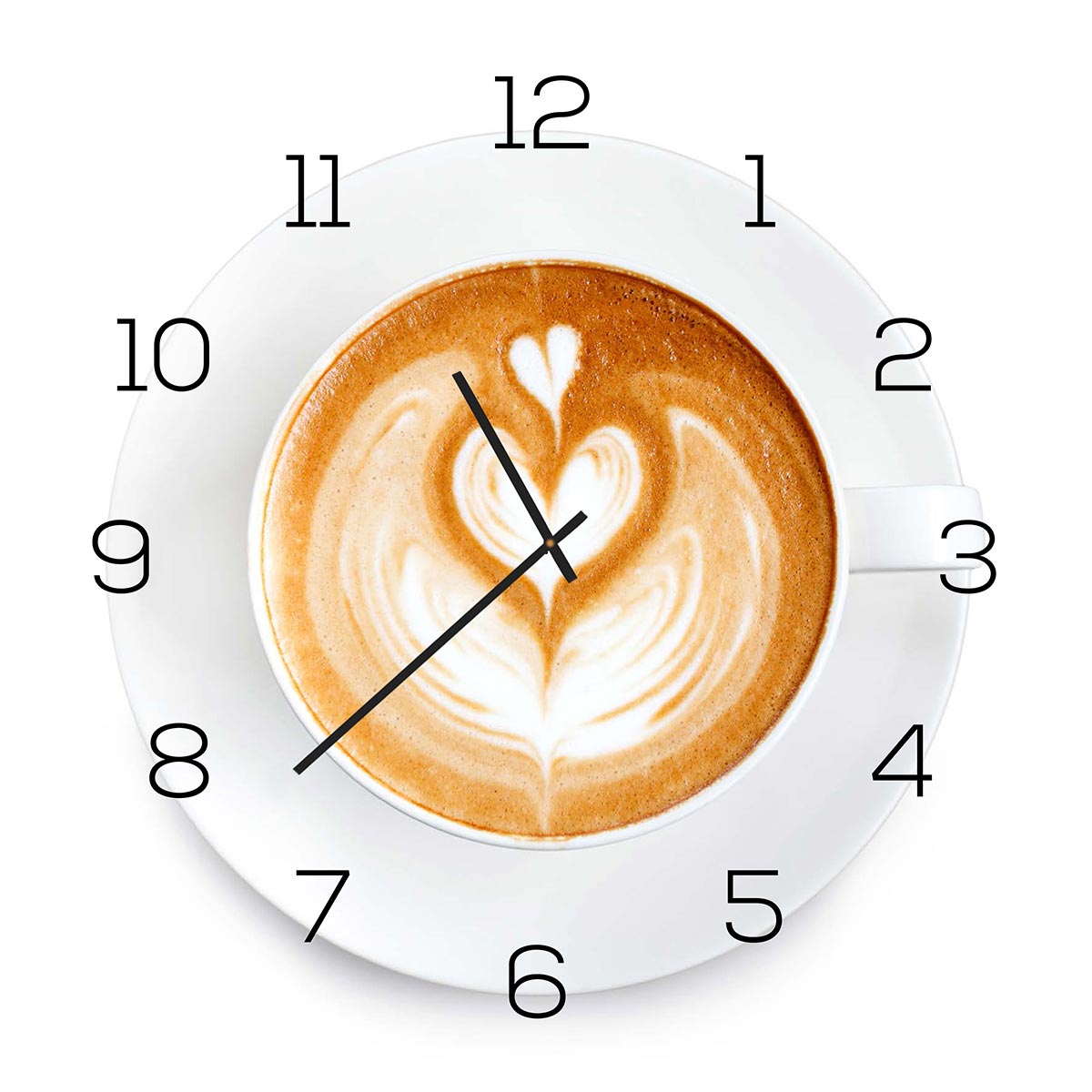 Wanduhr aus Glas 30x30cm Uhr als Glasbild Küche Cappuccino Coffee Deko