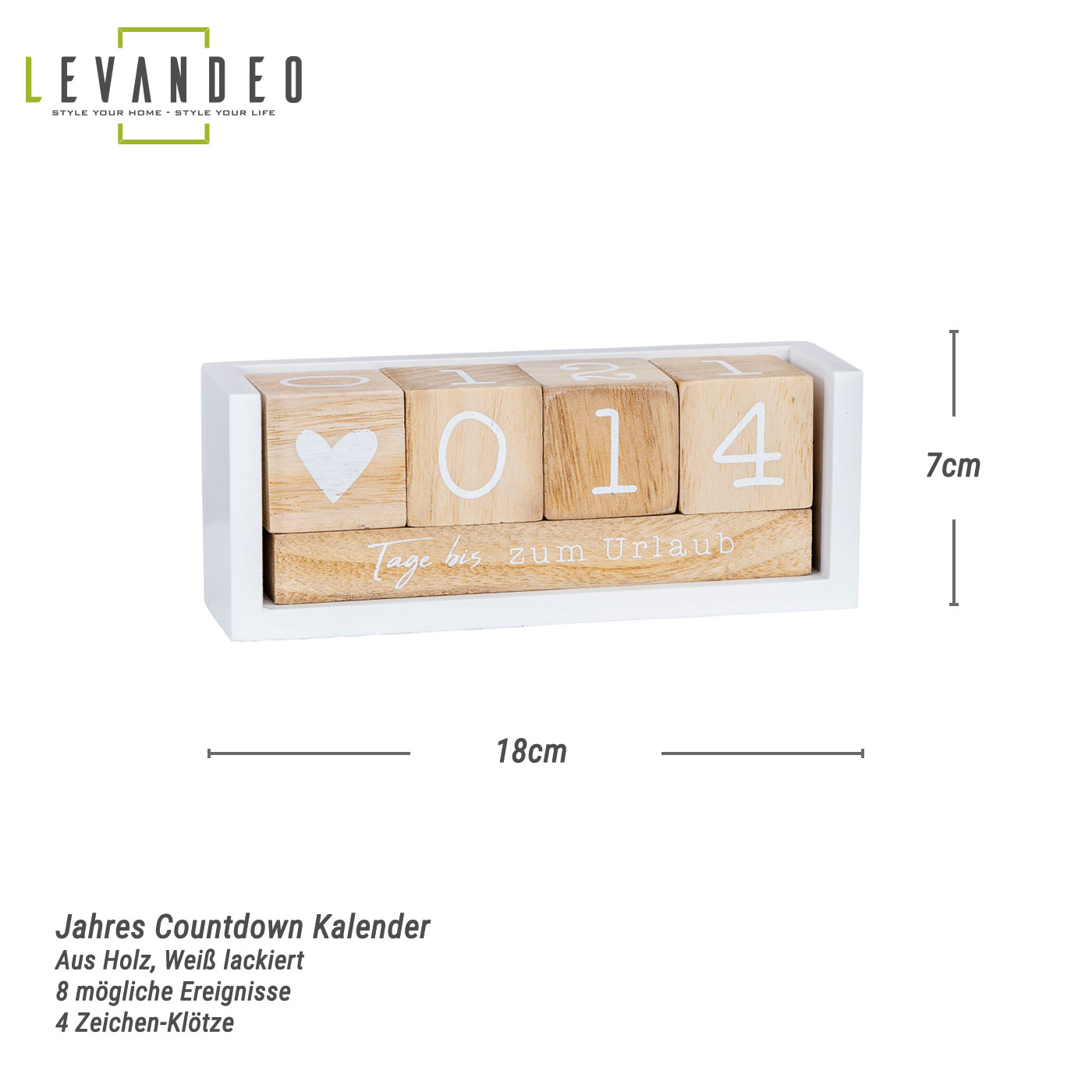 Würfel Countdown Kalender Holz Natur Weiß Holzkalender Tischkalender Event