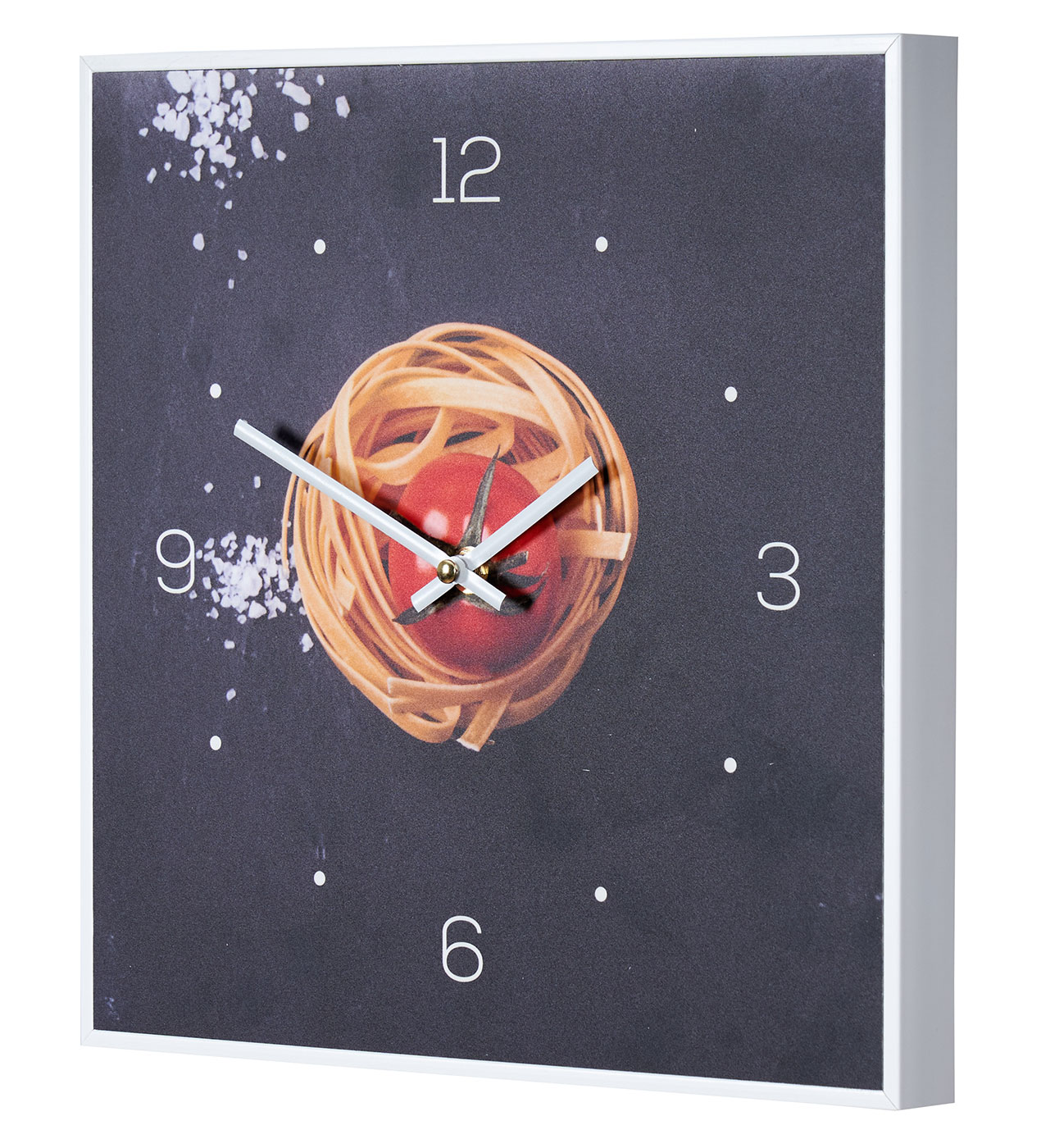 Wanduhr 30x30cm Uhr PVC Rahmen Weiß Küche Pasta Nudeln Gewürze Deko Küche Deko