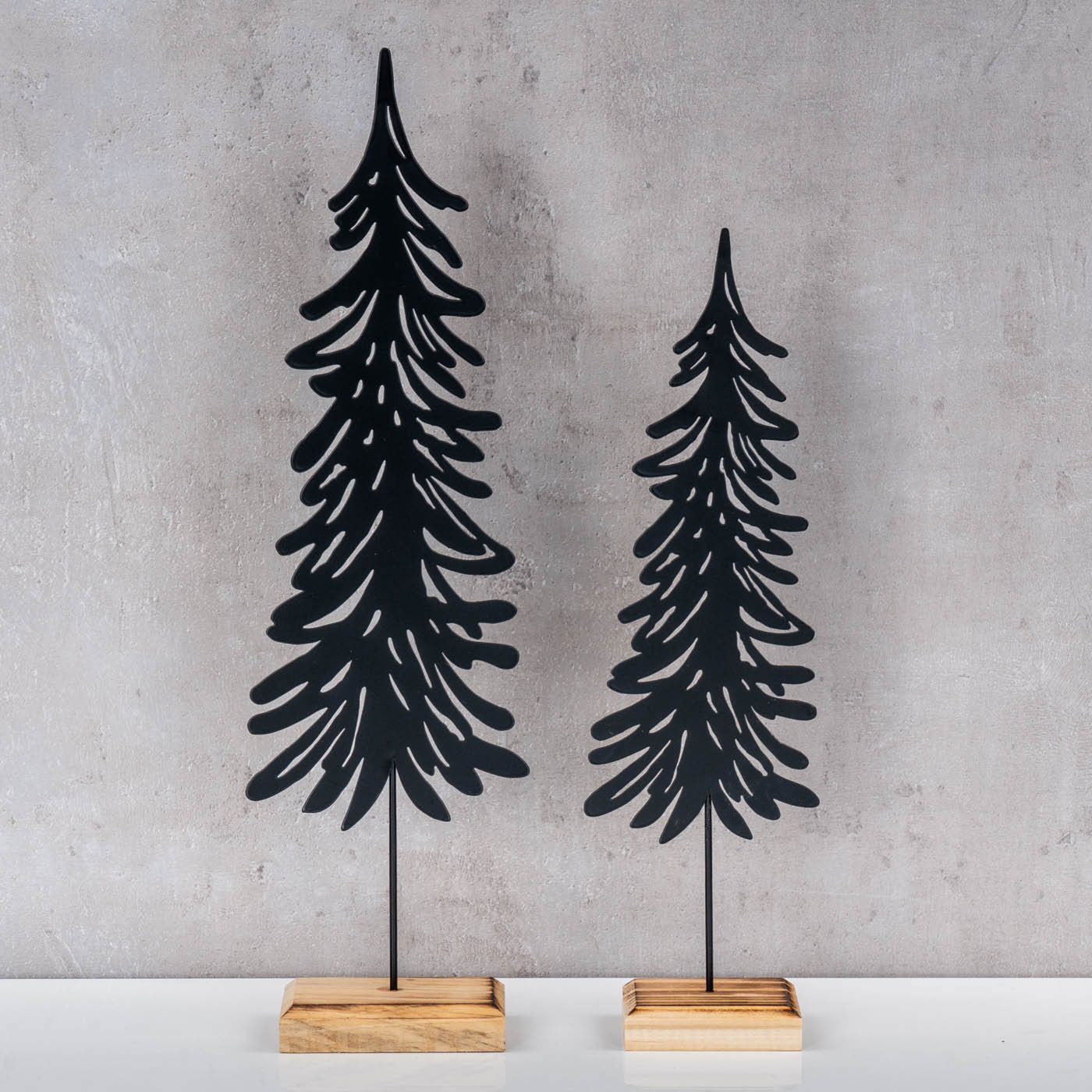 2er Set Tanne Deko-Aufsteller Metall Holz Schwarz Natur Deko Tannenbaum Tischdeko