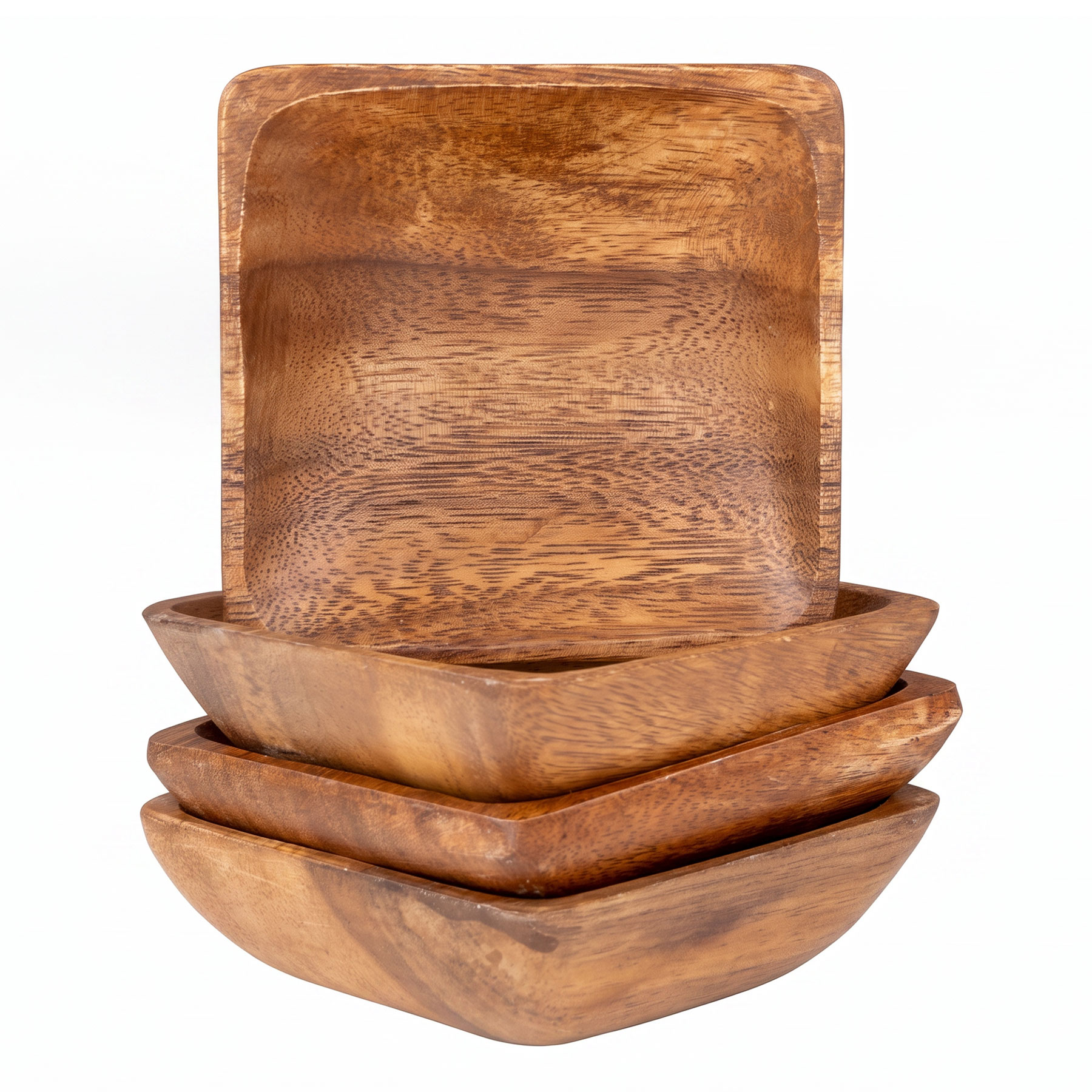 4er Set Snackschalen Akazienholz 10x10cm Holzschale Dipschale Quadratischer Teller
