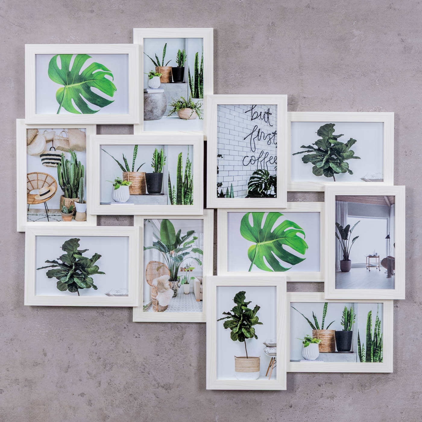 Bilderrahmen 58x55cm Collage 12 Fotos 10x15 Ahorn Weiß MDF Holz Fotorahmen