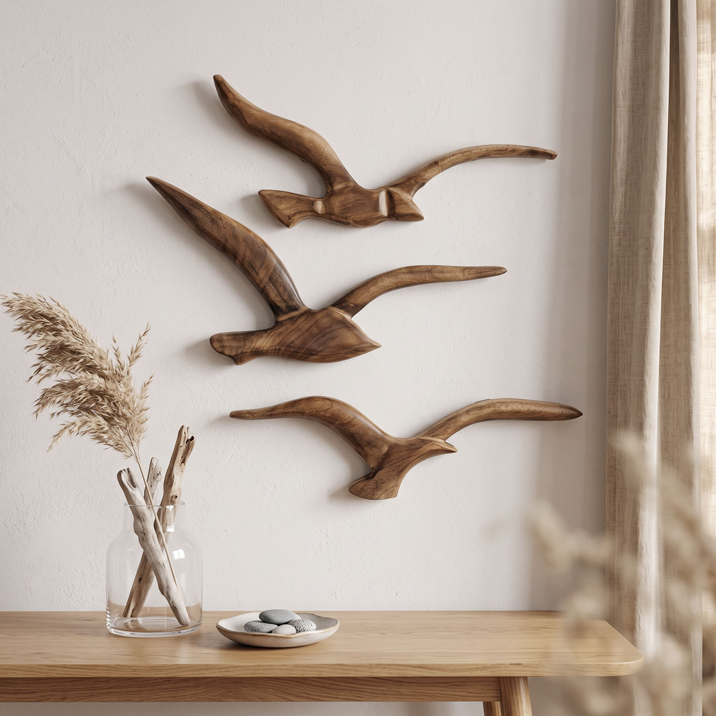 3er Set Wanddekoration Möwen Holz Braun Wandbild Maritim Wandskulptur Vogel Deko