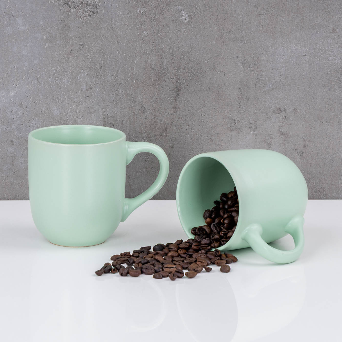 4er Set Steingut Tassen 300ml Pastellgrün Grün Kaffeetasse Kaffeebecher Design