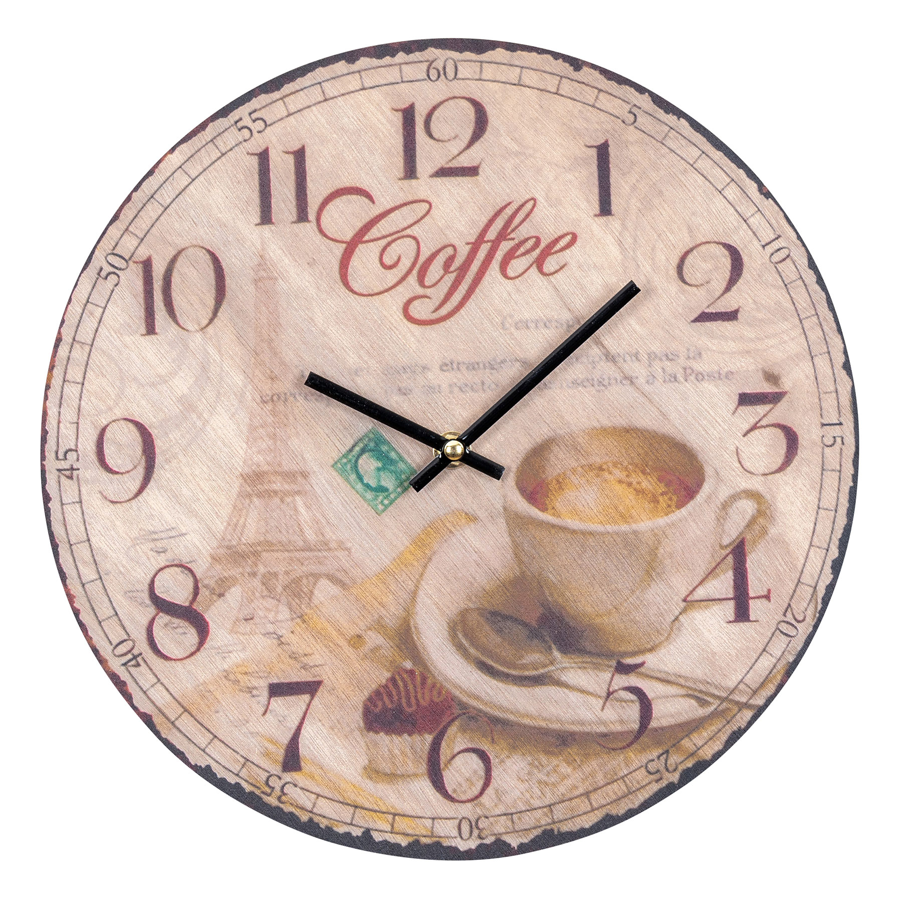 Wanduhr Holz 30x30cm Rund Holzuhr Uhr Holzbild Coffee Kaffee Küchenuhr Küche Deko