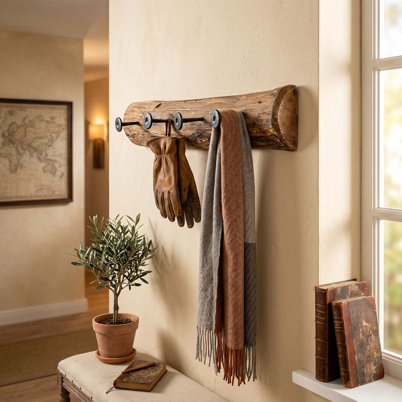 Garderobe Teak Holz 4 Haken L50cm Hakenleiste Recyclingholz Wanddeko Natur Deko