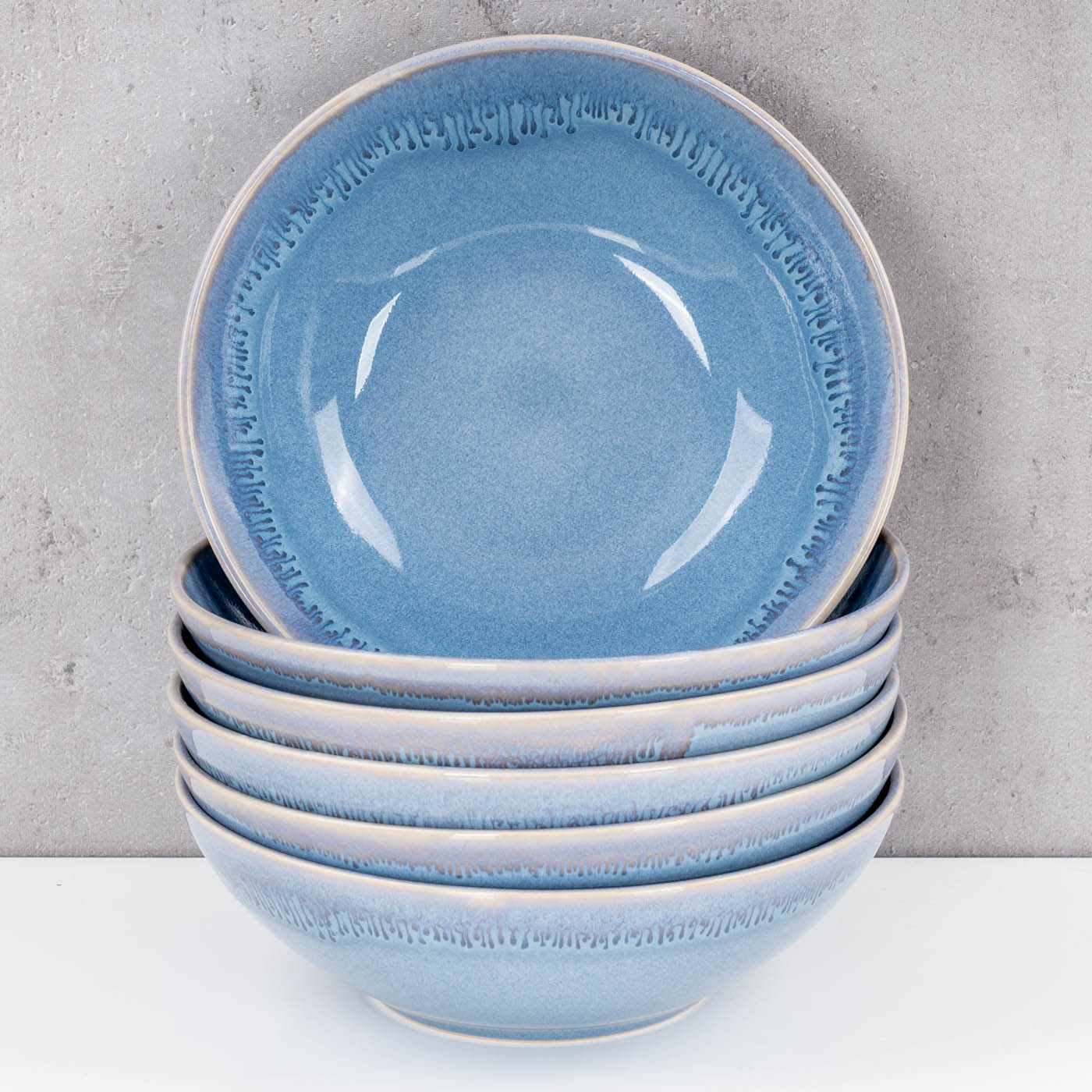 6er Set Steingut Schale Ø18cm Blau Salat Schüssel 6 Personen Suppenteller Bowl