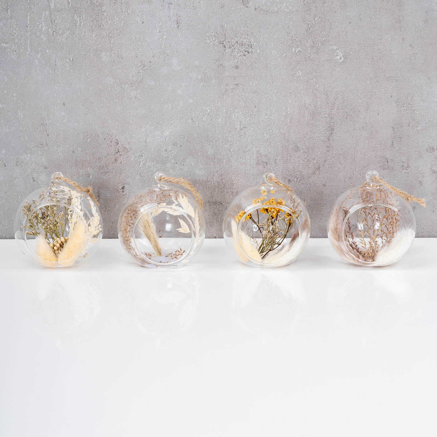 Deko Anhänger Glaskugel ø8cm Trockenblumen Natur Blume Kugeldeko Glas Boho Kugel