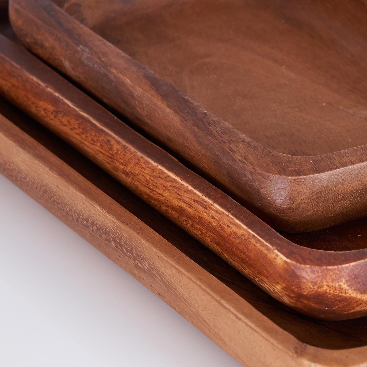 3er Set Tablett rechteckig Holz Akazienholz Holzschale Snackschale Natur Unikat