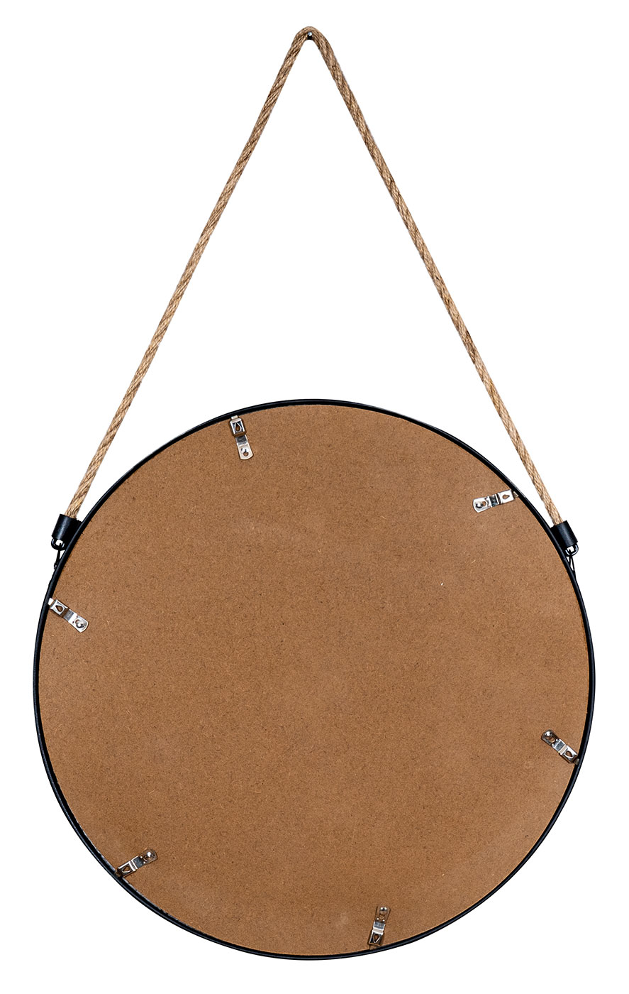 Spiegel 30cm Rund Schwarz Metall Jute Wandspiegel Flurspiegel Wanddeko Deko