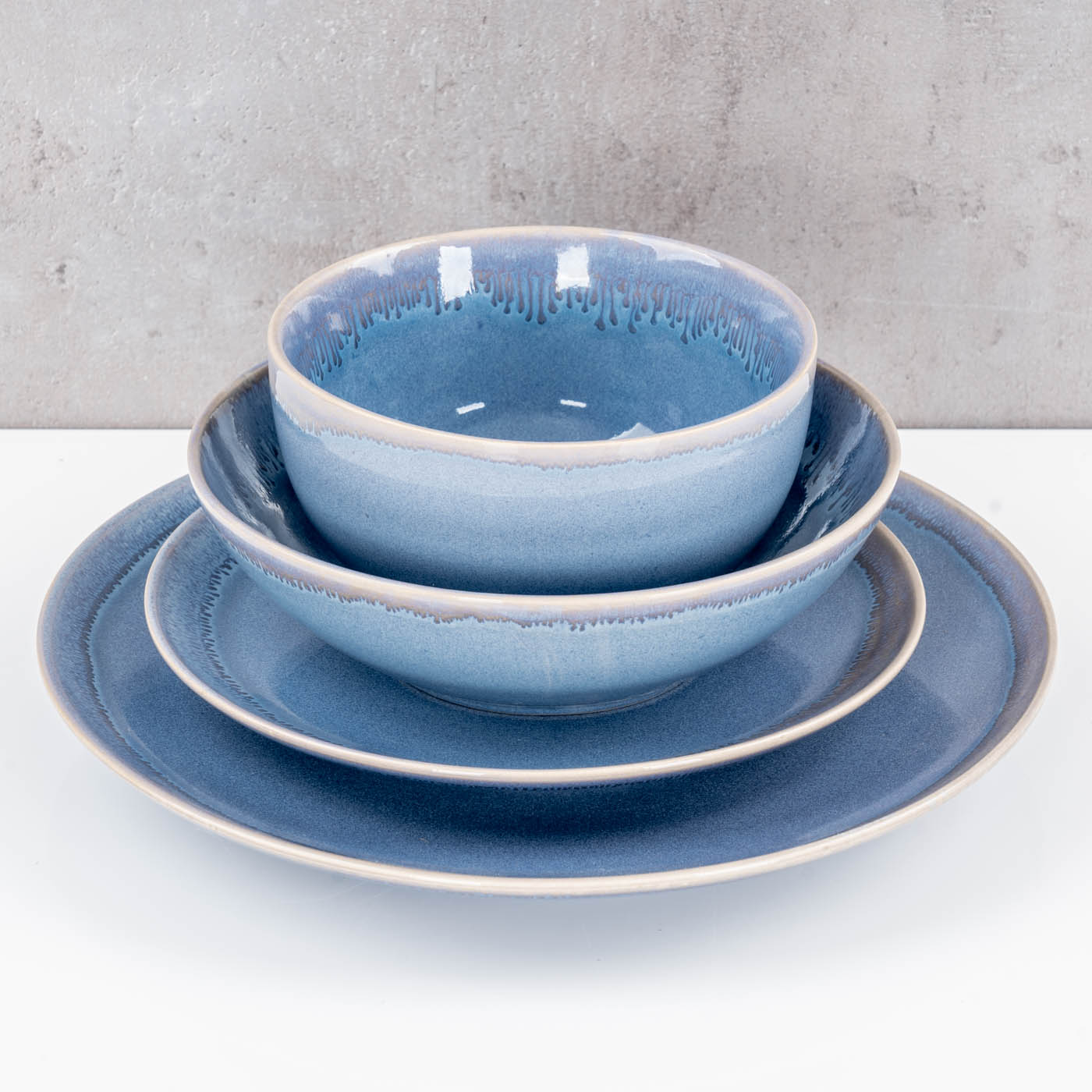 6er Set Steingut Schale Ø18cm Blau Salat Schüssel 6 Personen Suppenteller Bowl