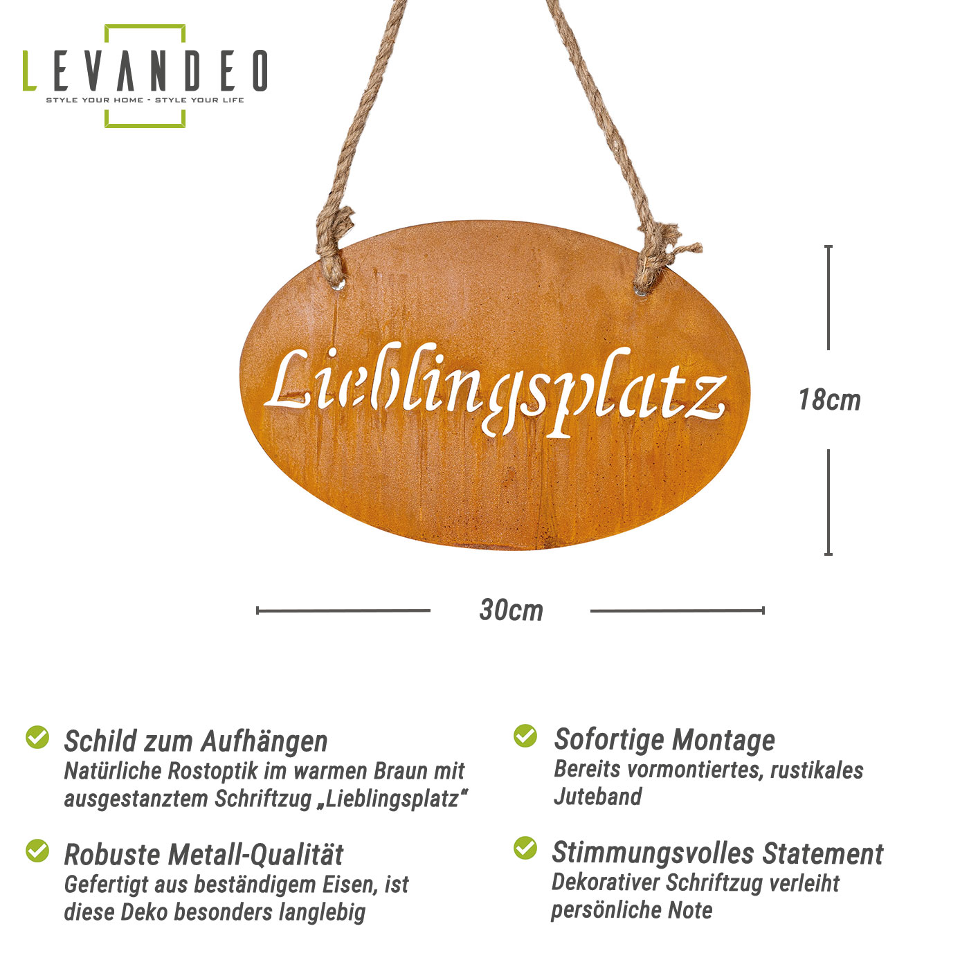 Gartenschild Lieblingsplatz L30cm Edelrost Garten-Deko Schild Türschild Wandbild