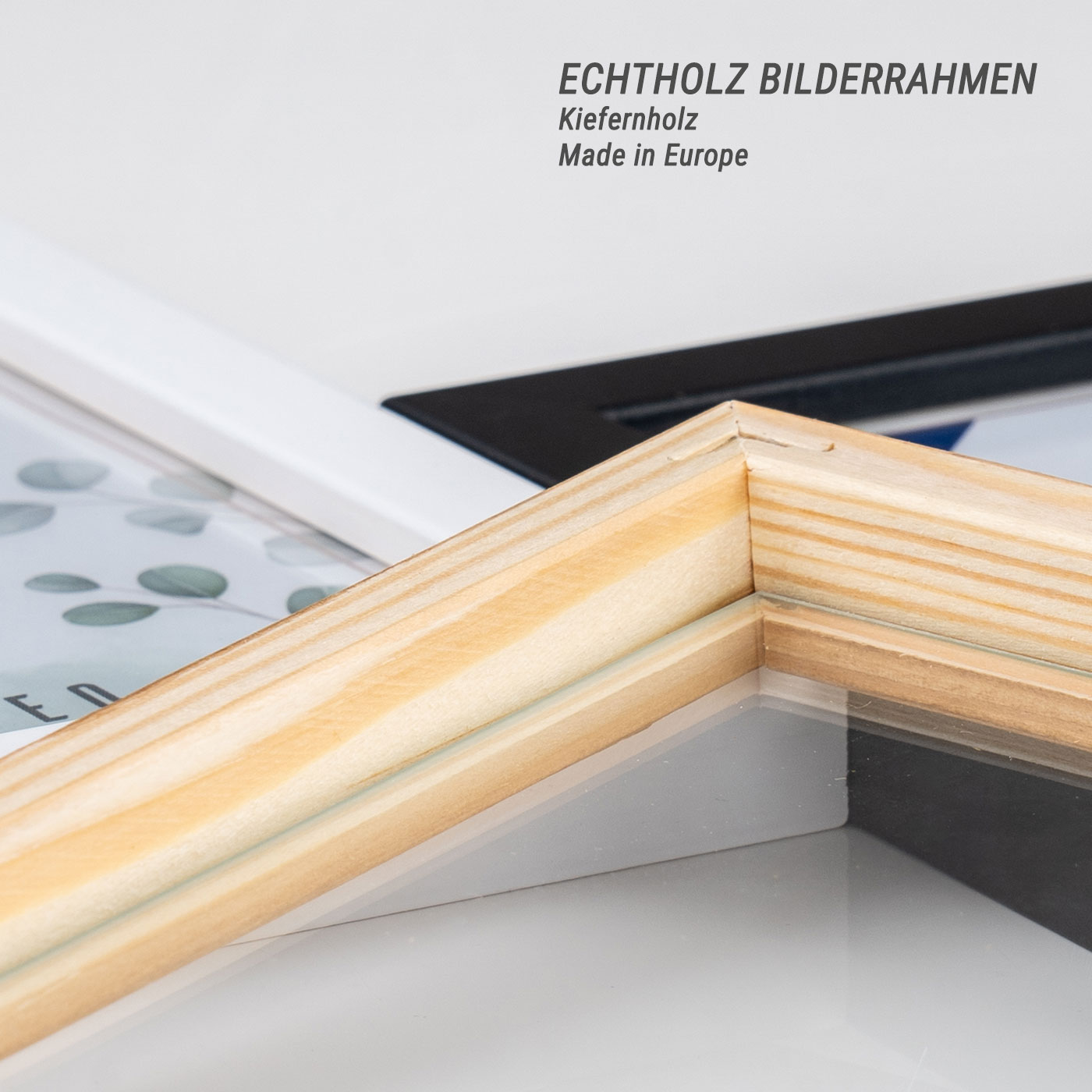 Bilderrahmen Echtholz Made in EU 13x18 Gold Glasscheibe Fotorahmen Kiefernholz