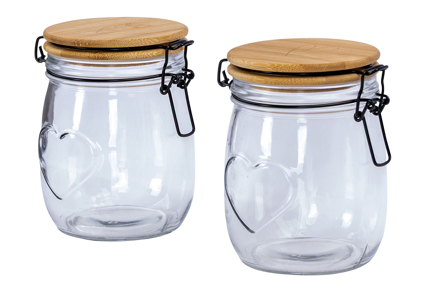 2er Set Vorratsgläser H14cm 700ml Herz Bambusdeckel Bonbonglas Küchenaccessoire