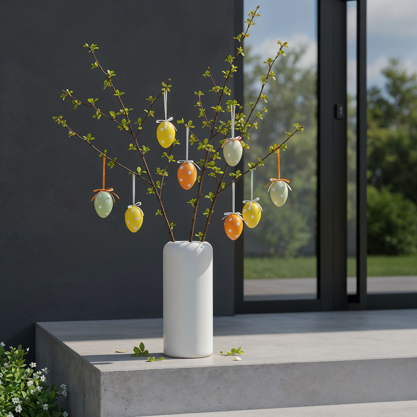 12er Set Deko Eier Hängedeko Ostern Gelb Orange Grün Punkte Ostereier zum Aufhängen
