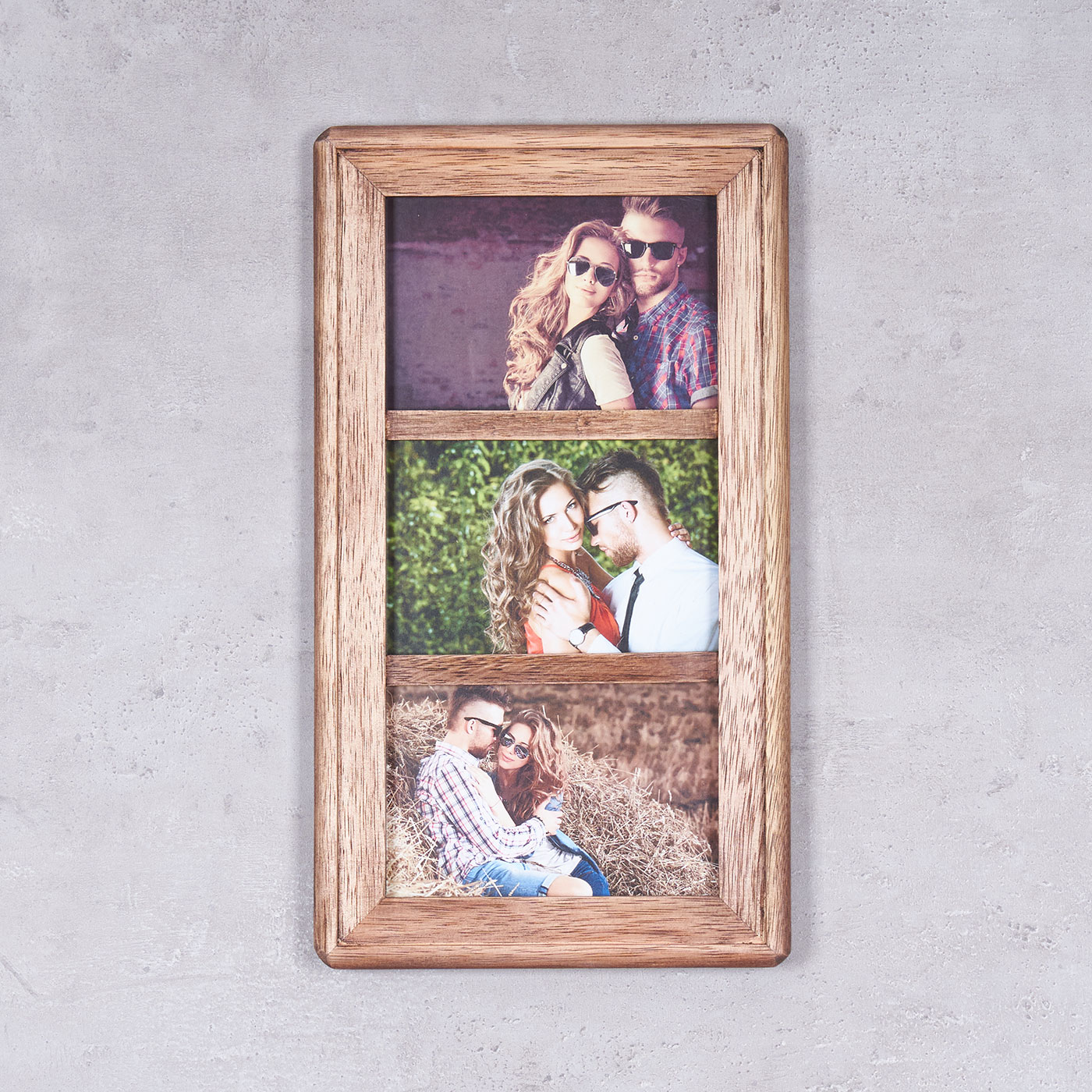 Bilderrahmen Collage 3 Fotos 10x15 Holz Braun Glas Aufsteller Deko Fotorahmen