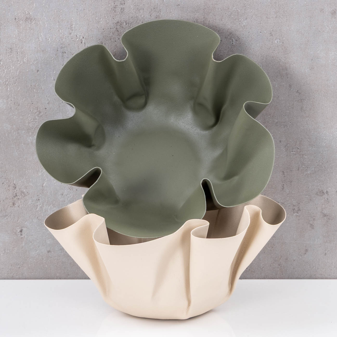 2er Set Metallschale B22cm Beige Grün Dekoschale Schüssel Boho Deko Tischdeko