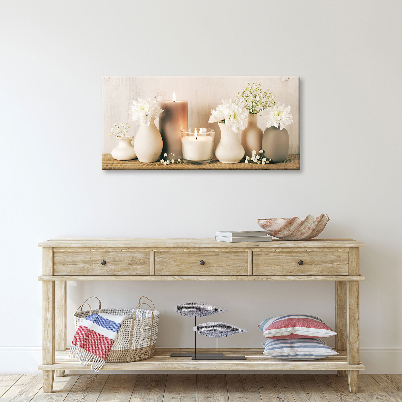 Leinwandbild XXL 115x55cm Kerzen Blumen Bild Kunstdruck Wandbild Deko Wanddeko