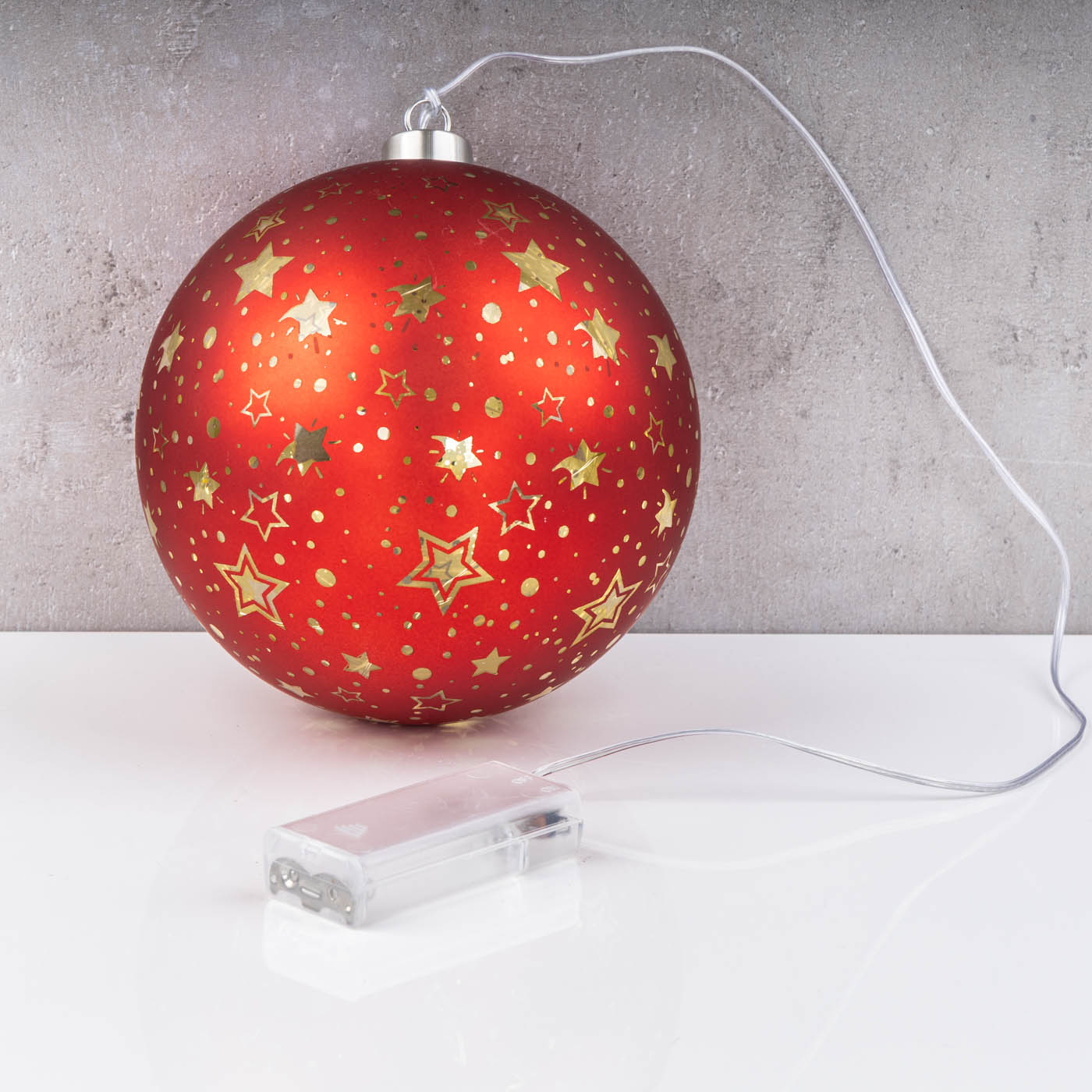 LED Deko Kugel 15cm Rot Gold Weihnachten Sterne Weihnachtskugel Hängedeko