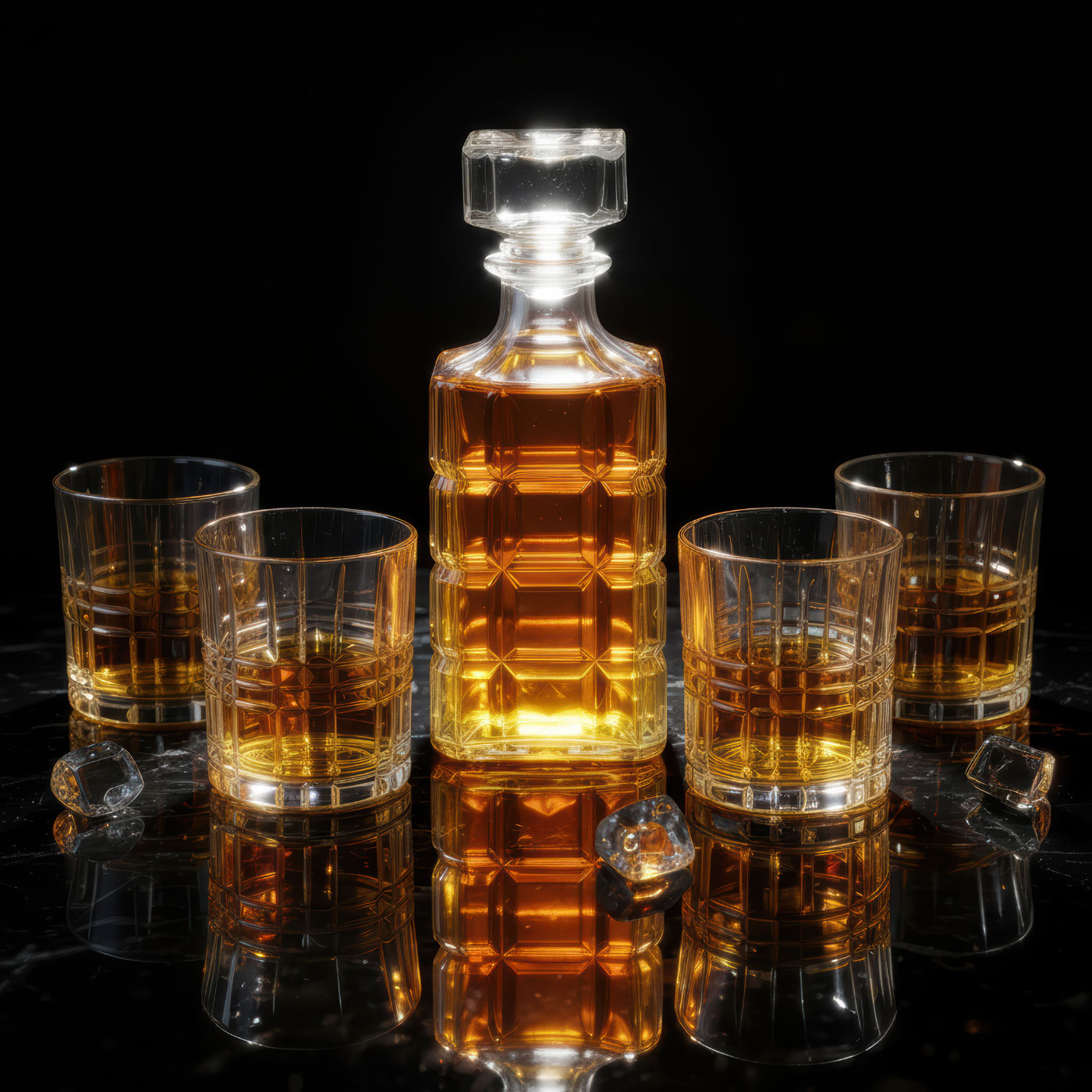 4er Whiskyglas 300ml Klar Trinkglas Karo Muster Rum Gin Spülmaschinenfest