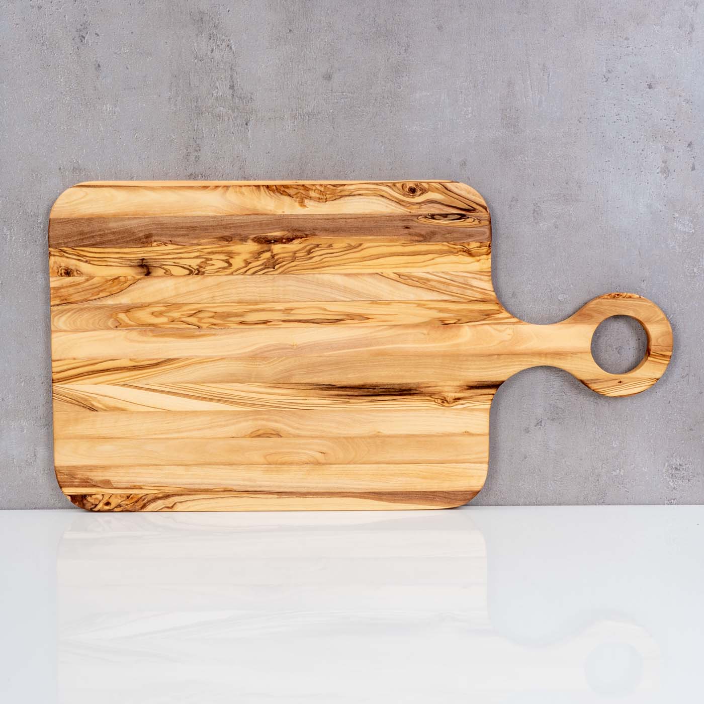 Schneidebrett 40x20cm Olivenholz Griff Holzbrett Servierplatte Natur Unikat Deko