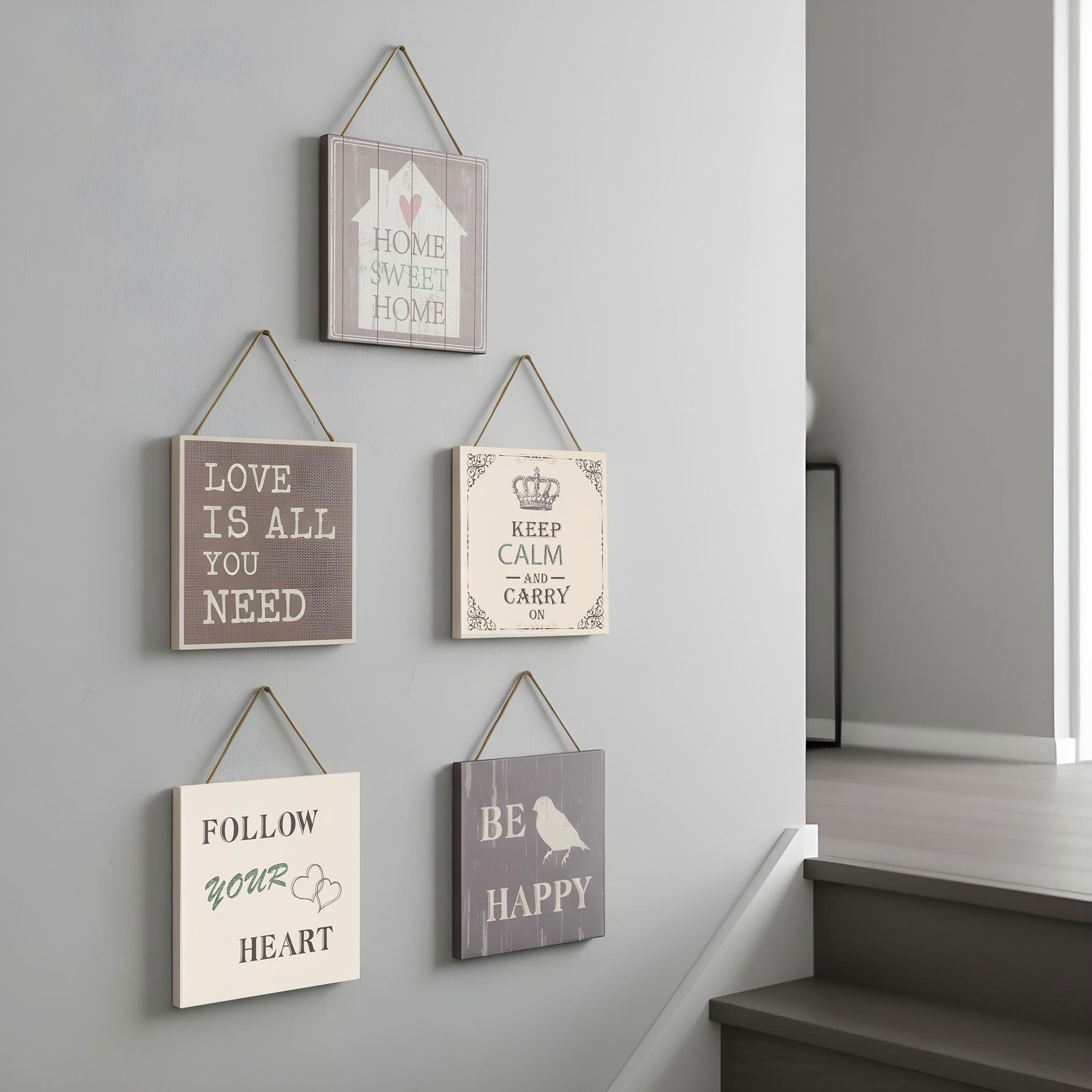 5er Set Wandbilder 20x20cm Motivationsbilder Shabby Chic Vintage Wanddeko Sprüche