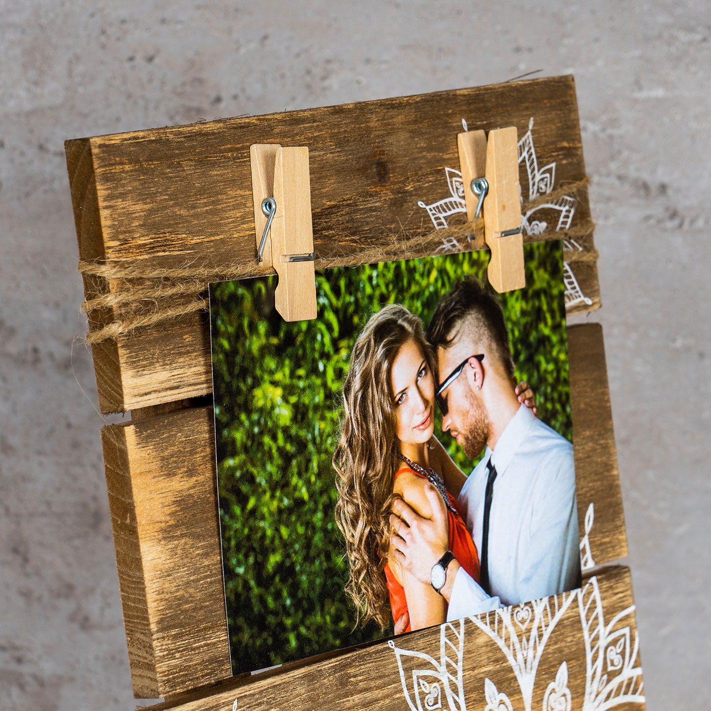 Bilderrahmen Fotoleine 10x15cm Klammern Mandala Holz Fotorahmen Tischdeko