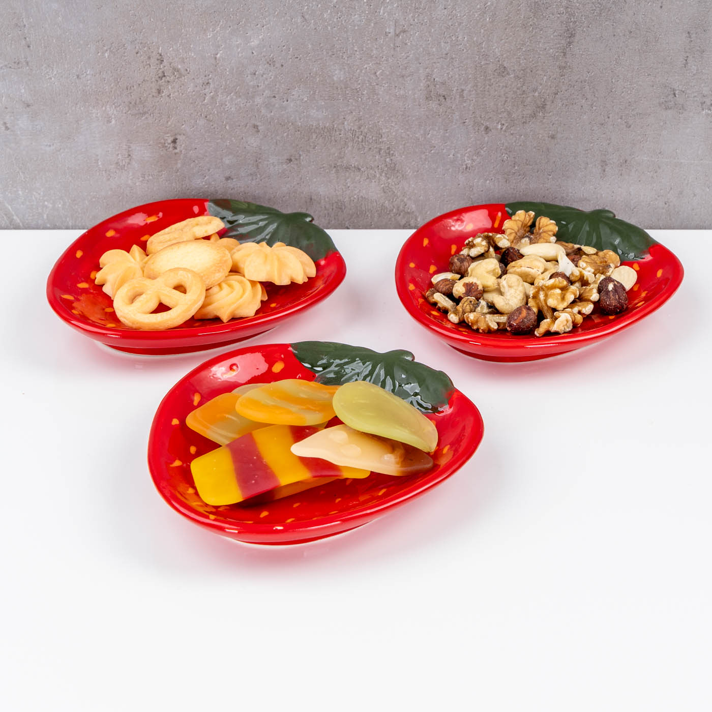 3er Set Teller Erdbeere Keramik 16cm Sommer Obst Dekoschale Tischdeko Snackschale