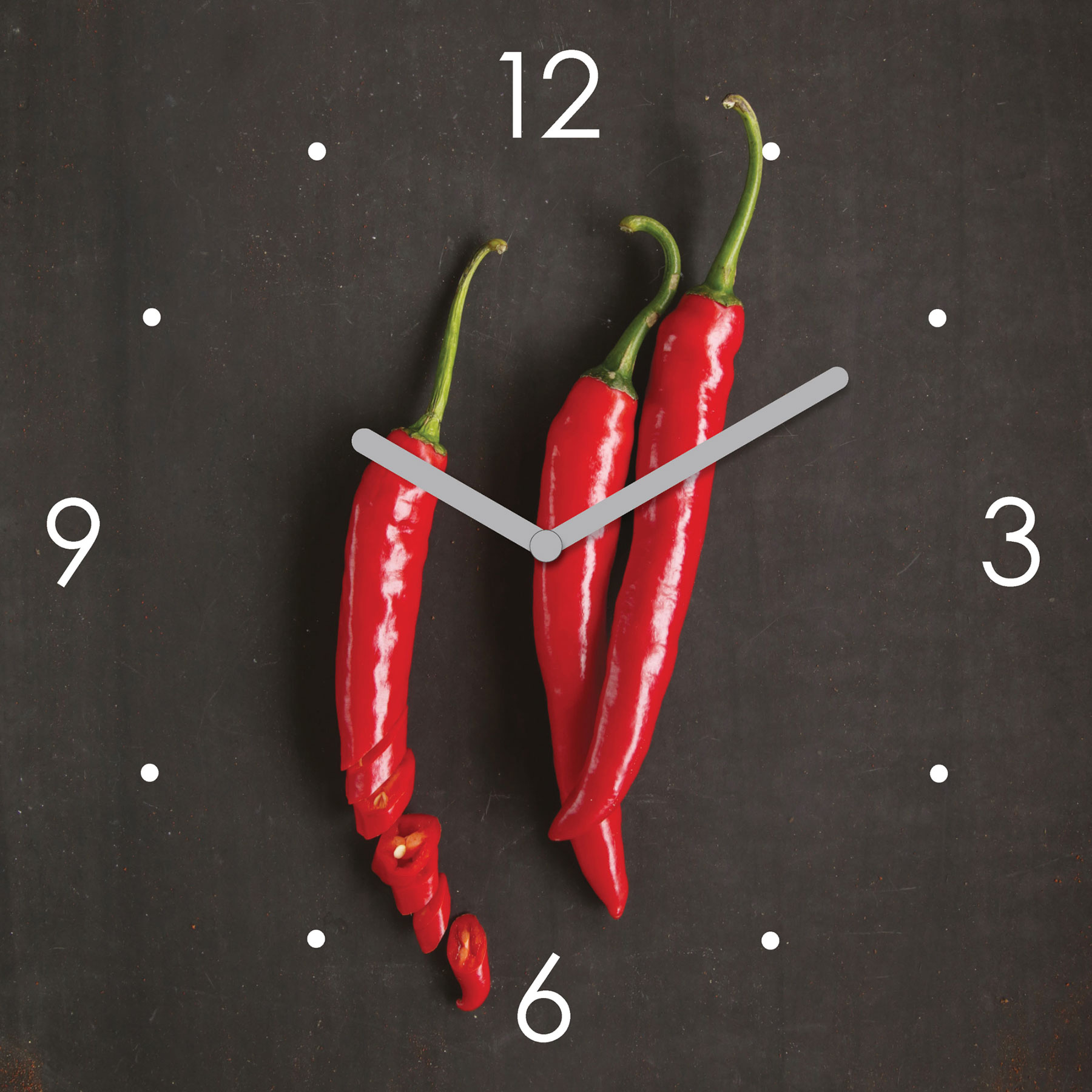 Wanduhr Glas 30x30cm Chili Glasuhr Uhr Glasbild Küche Küchenbild Deko