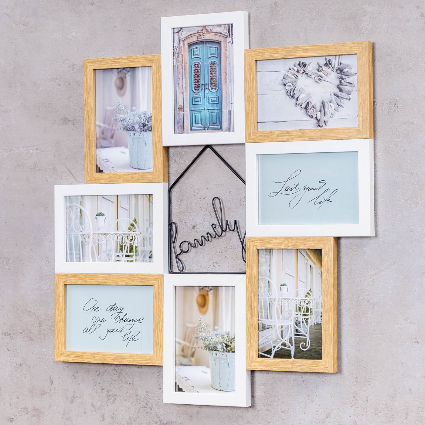 Bilderrahmen 46x51cm 8 Fotos 10x15 Family Natur Weiß Fotorahmen Fotocollage Deko