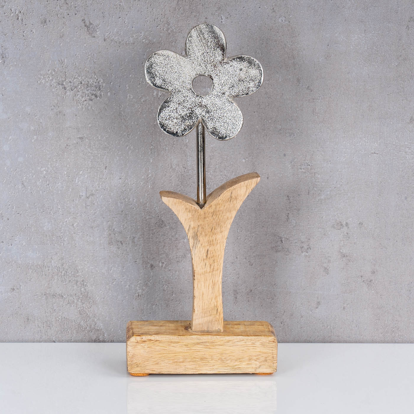 Aufsteller Blume H24cm Mango Metall Holz Braun Silber Tischdeko Frühling Deko