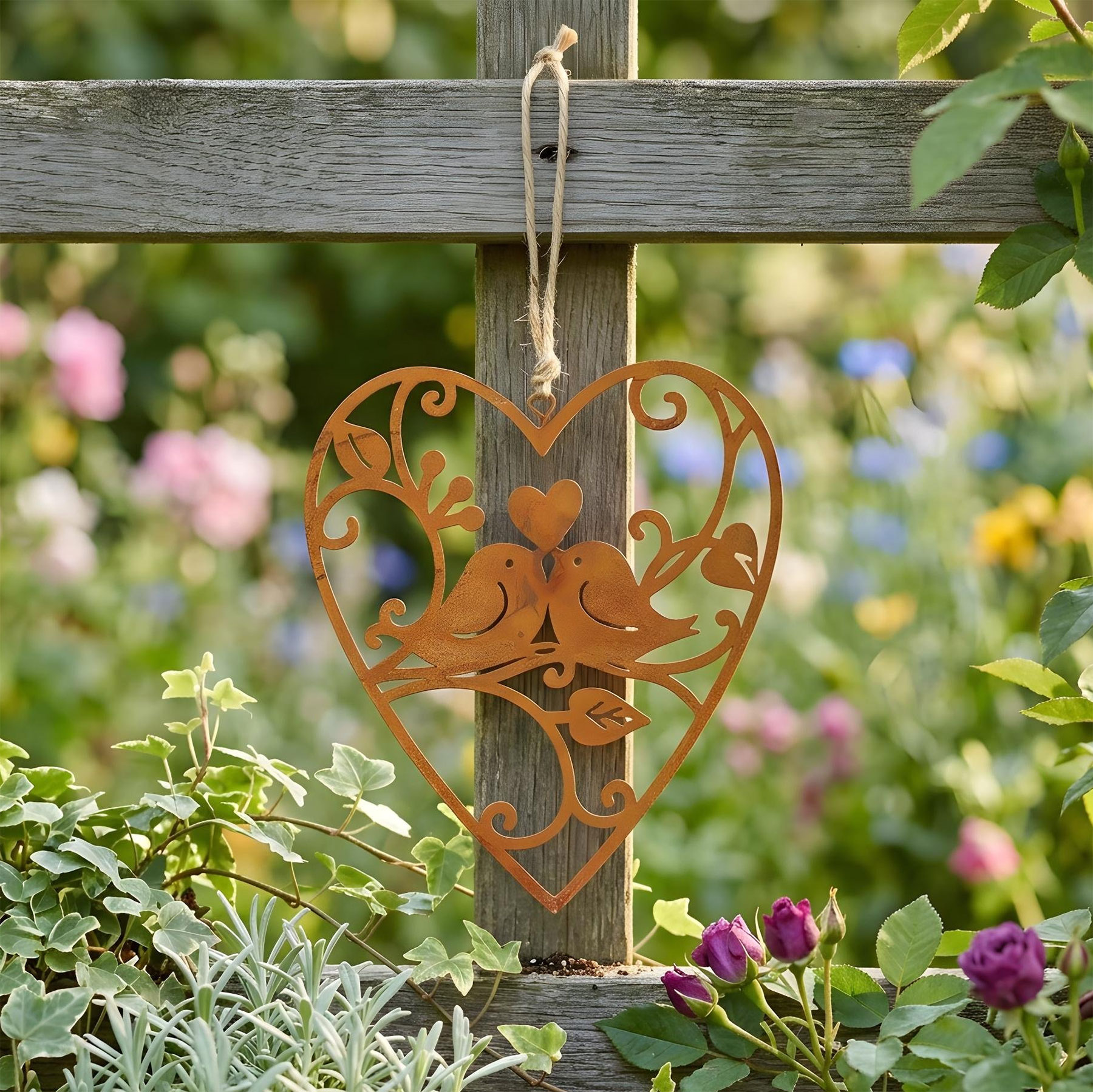 Schild Herz 10x12cm Vogel Gartendeko Türschild Edelrost Wandbild Rostdeko Deko