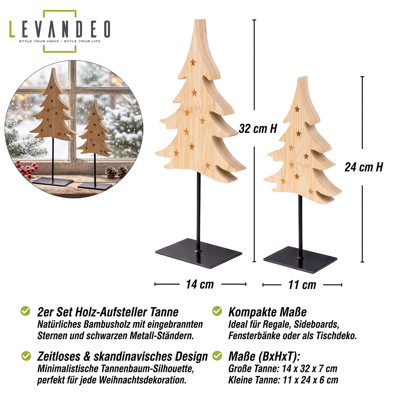 2er Set Deko Tannenbaum Aufsteller Holz Weihnachtsbaum Tischdeko Skandi Design