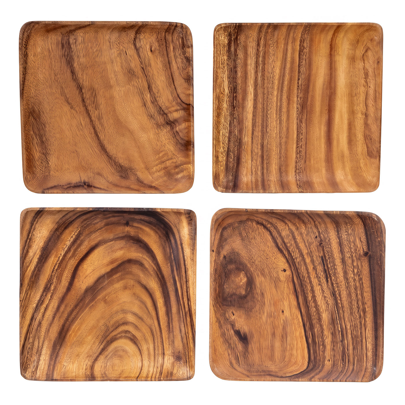 4er Set Akazienholz Teller 30x30cm Holzteller Dekoschale Tischdeko Obstteller