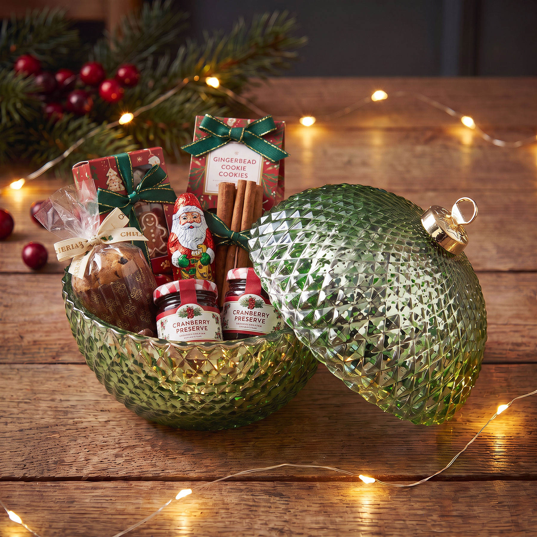 Deko Dose Weihnachten Ø13cm Weihnachtskugel Bonbon Glas Grün Tischdeko Candy Bar