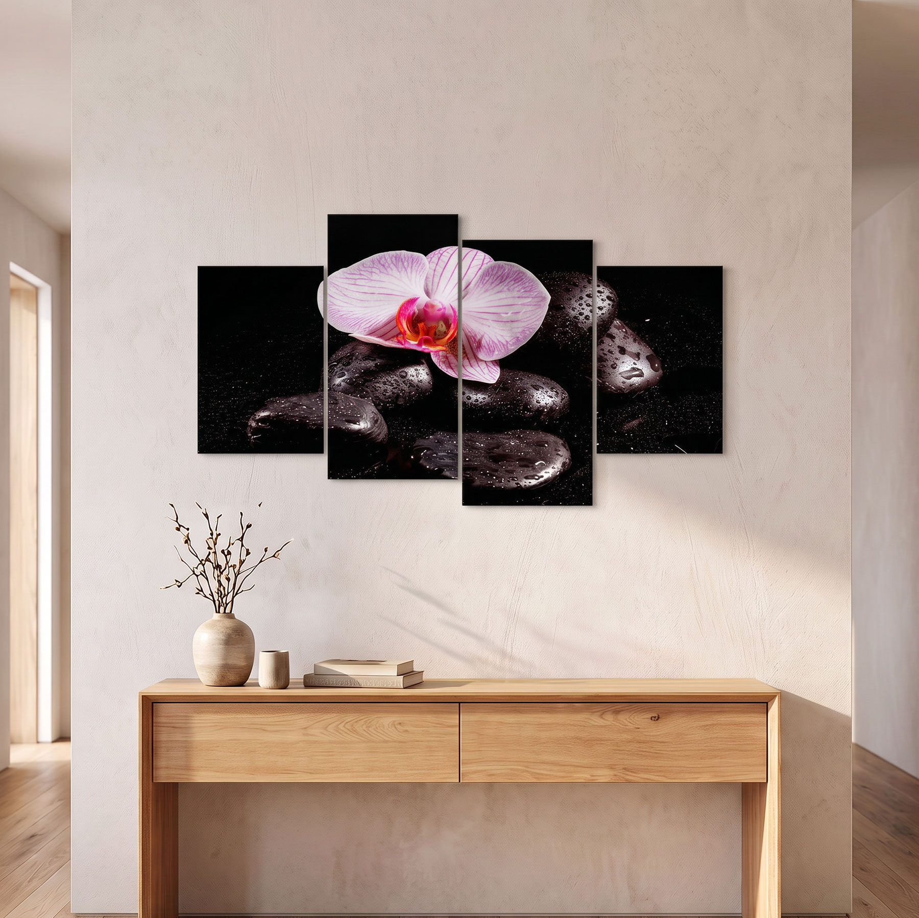 Wandbild 4 teilig Spa Wellness Orchidee Feng Shui Wasser Bild Leinwand