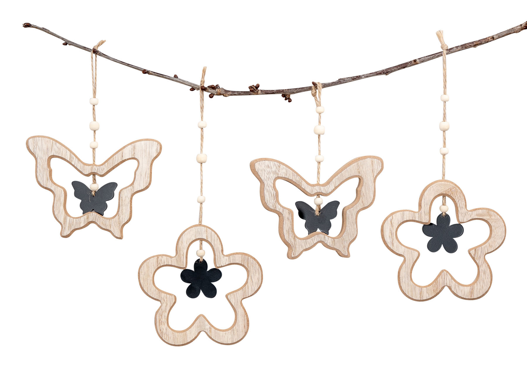 4er Set Deko Anhänger Schmetterling Blume MDF Holz Natur Hängedeko Frühling Deko