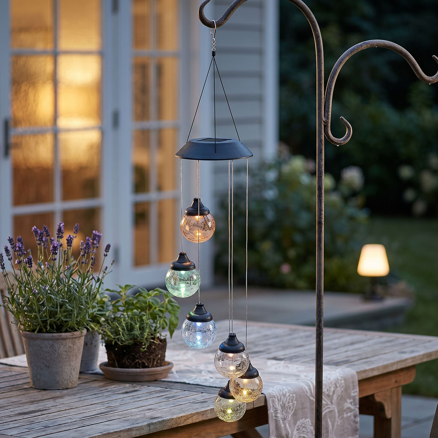 Solar Windspiel Garten 6 LED Kugel Farbwechsel Glaskugel Outdoor Beleuchtung
