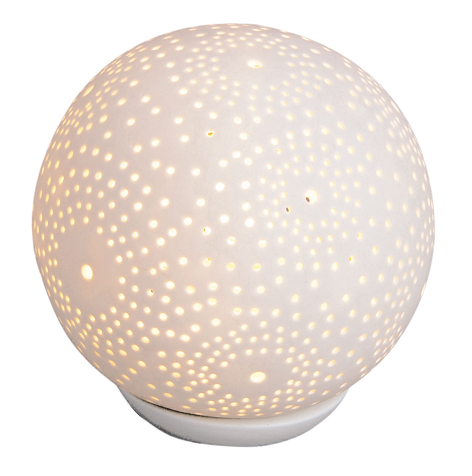 Tischlampe 15cm Rund Porzellan Weiß Kugel Lampe Leuchte Tischdeko Lochmuster