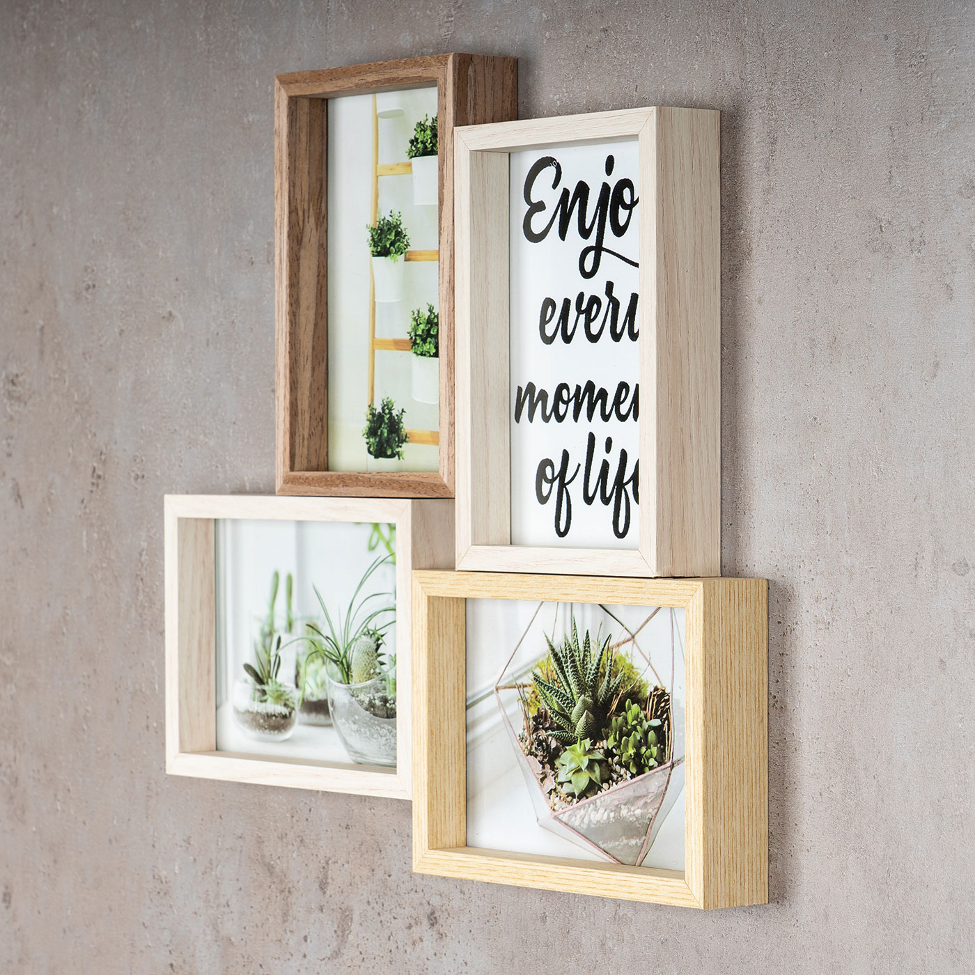 Bilderrahmen Collage 30,5x32,5cm 4 Fotos 10x15cm Natur Eiche Holz Glas Galerie