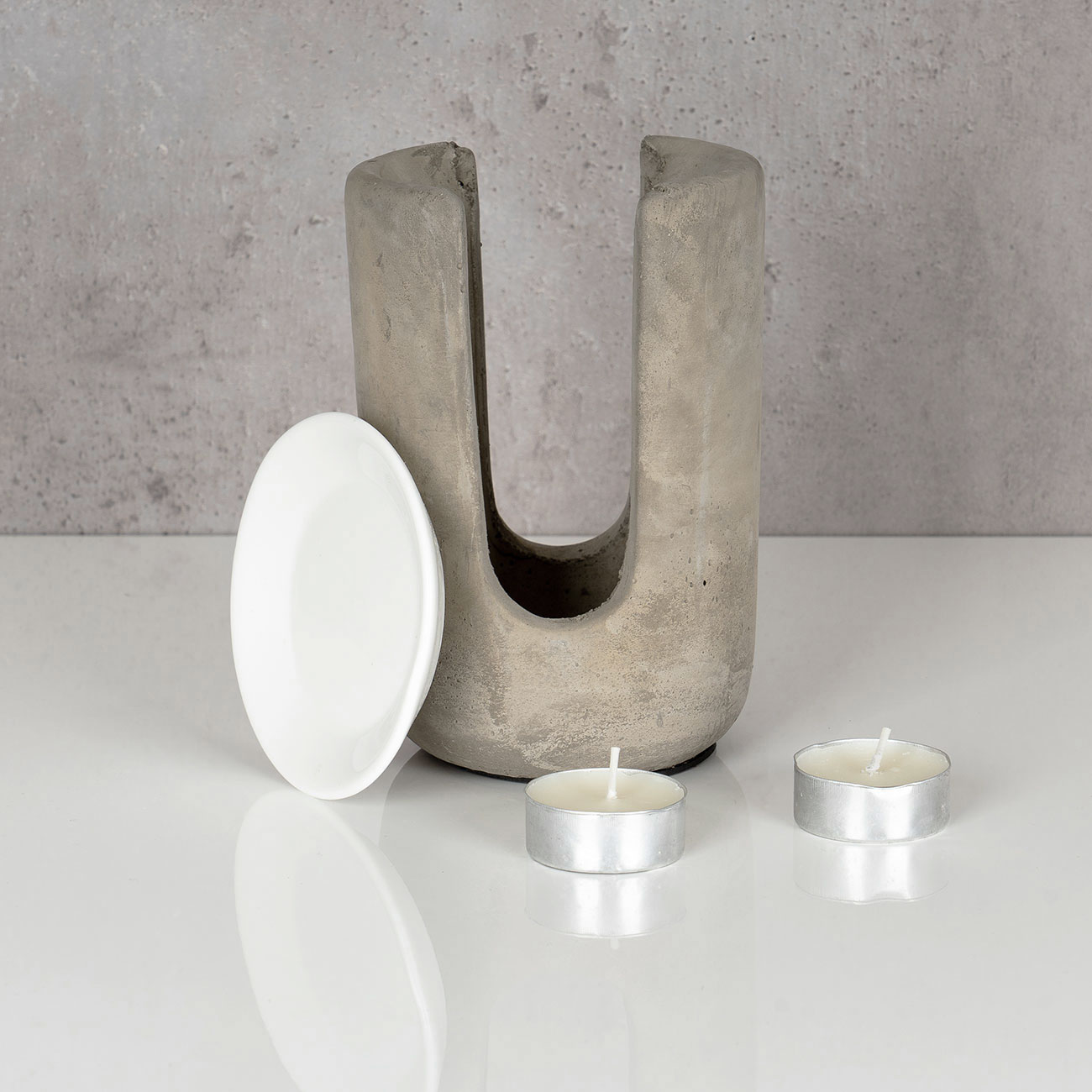 Duftlampe Beton Weiß 10x15cm inkl. 2x Teelicht Tischdeko Teelichthalter Aroma