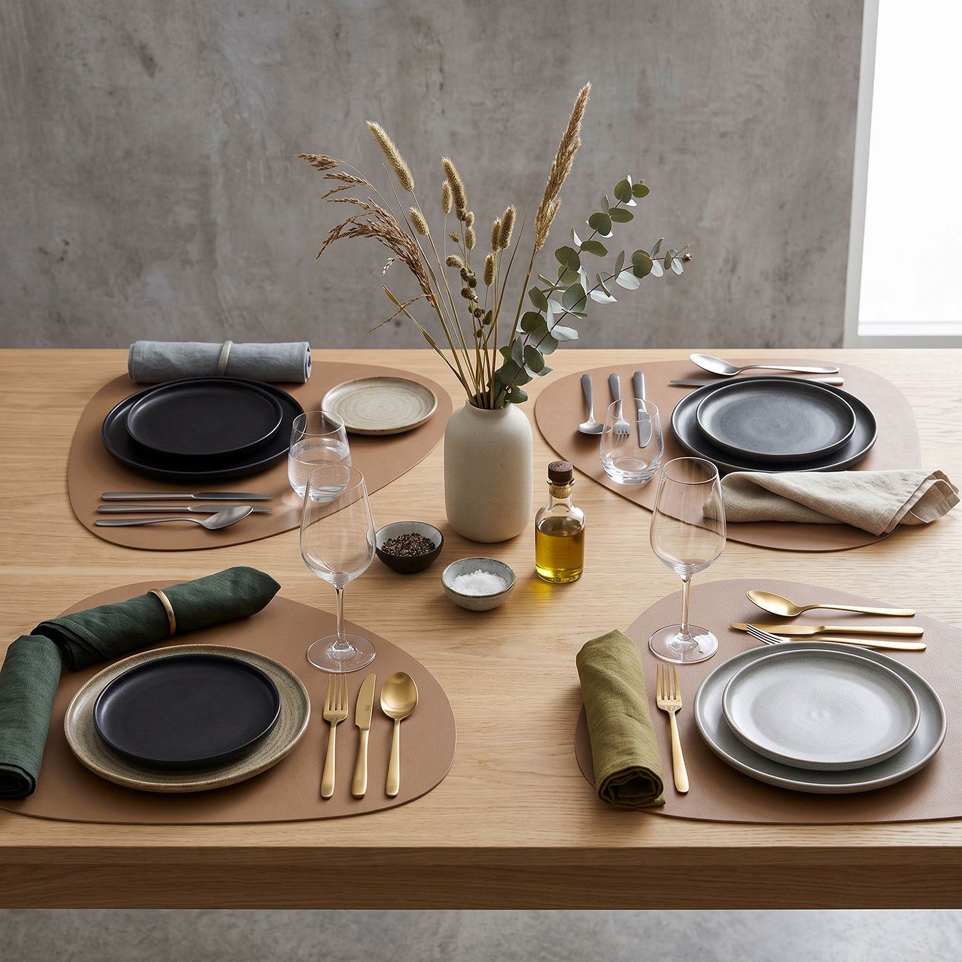 4er Set Tischsets 42x34cm Braun Beige Platzsets Abwaschbar Lederoptik Wendefunktion