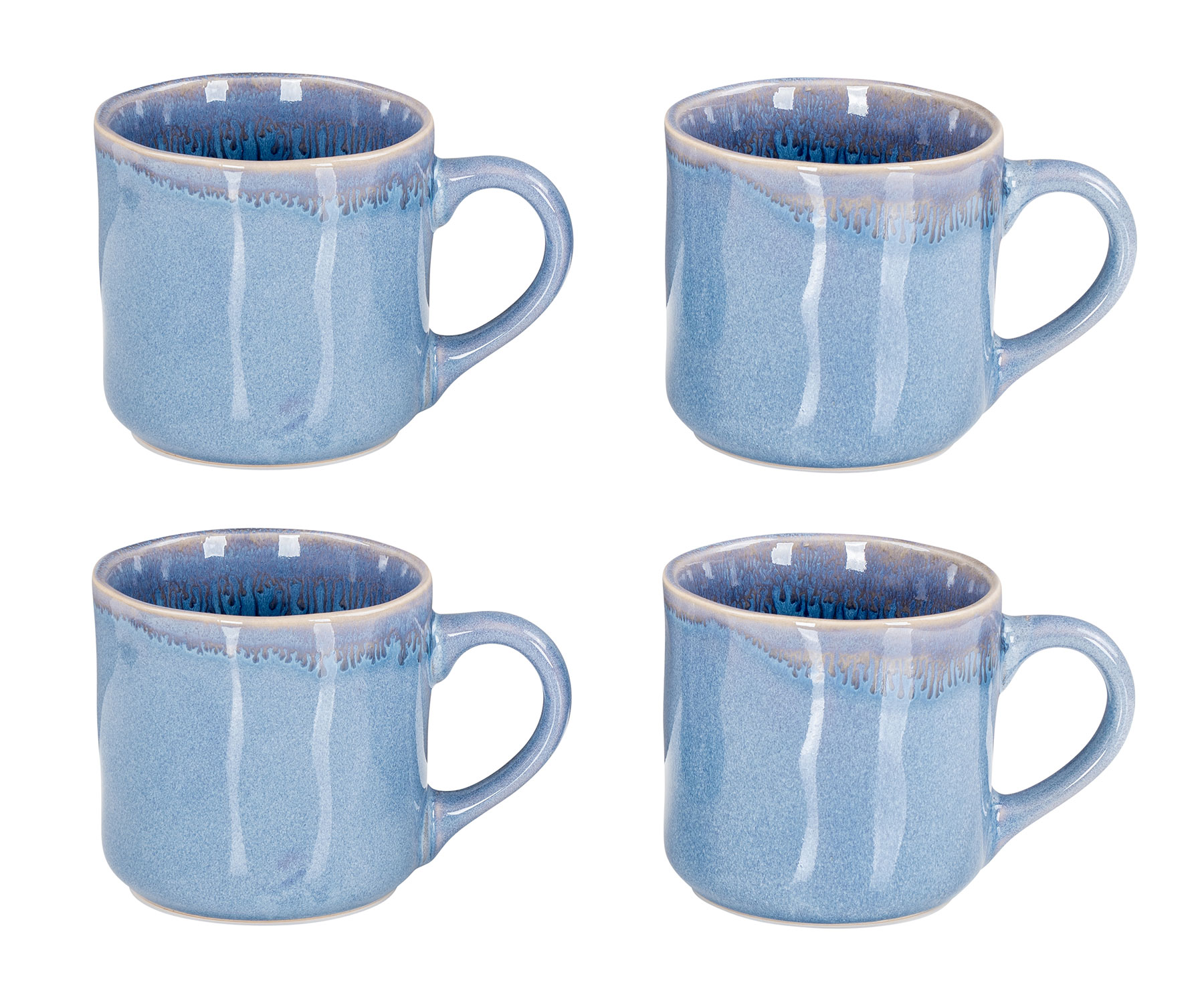 4er Set Steingut Becher 350ml Tasse Blau Kaffeepott Tasse Modern Design Küche