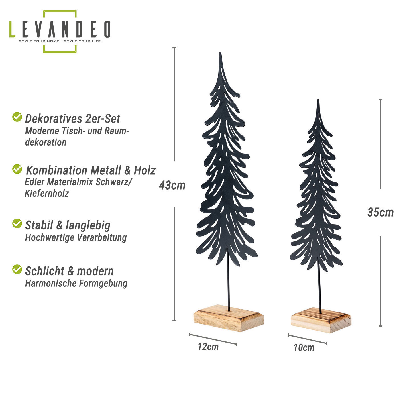 2er Set Tanne Deko-Aufsteller Metall Holz Schwarz Natur Deko Tannenbaum Tischdeko